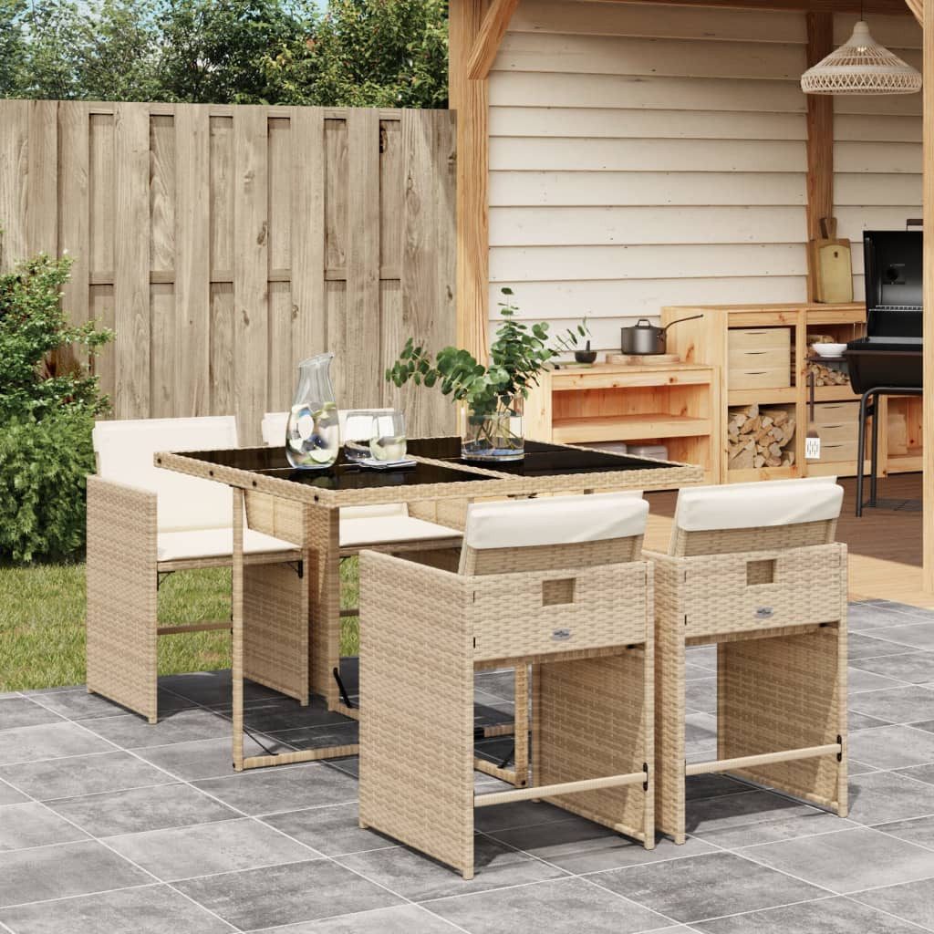 vidaXL GartenEssgruppe 5tlg. GartenEssgruppe mit Kissen Beige Poly