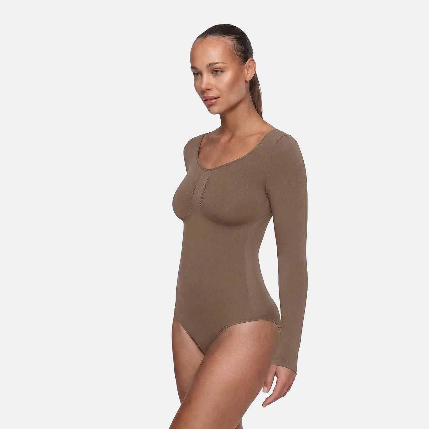 cfab Shaping-Body Bodysuit Sculpting Shapewear Longsleeve mit Slip-Caramel-M (1-tlg)