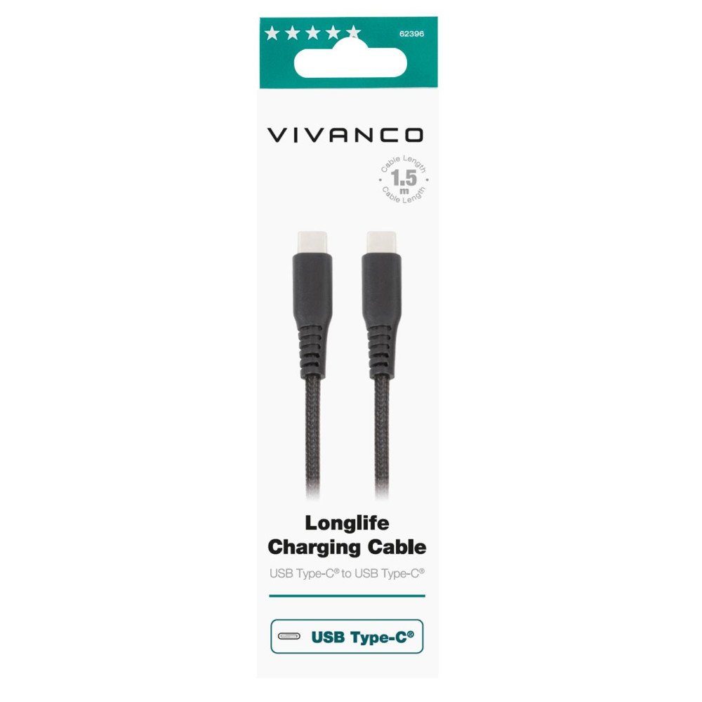 Vivanco LongLife Charging Cable, USB Type-C™, Daten- u. Ladekabel, 1,5m USB-Kabel