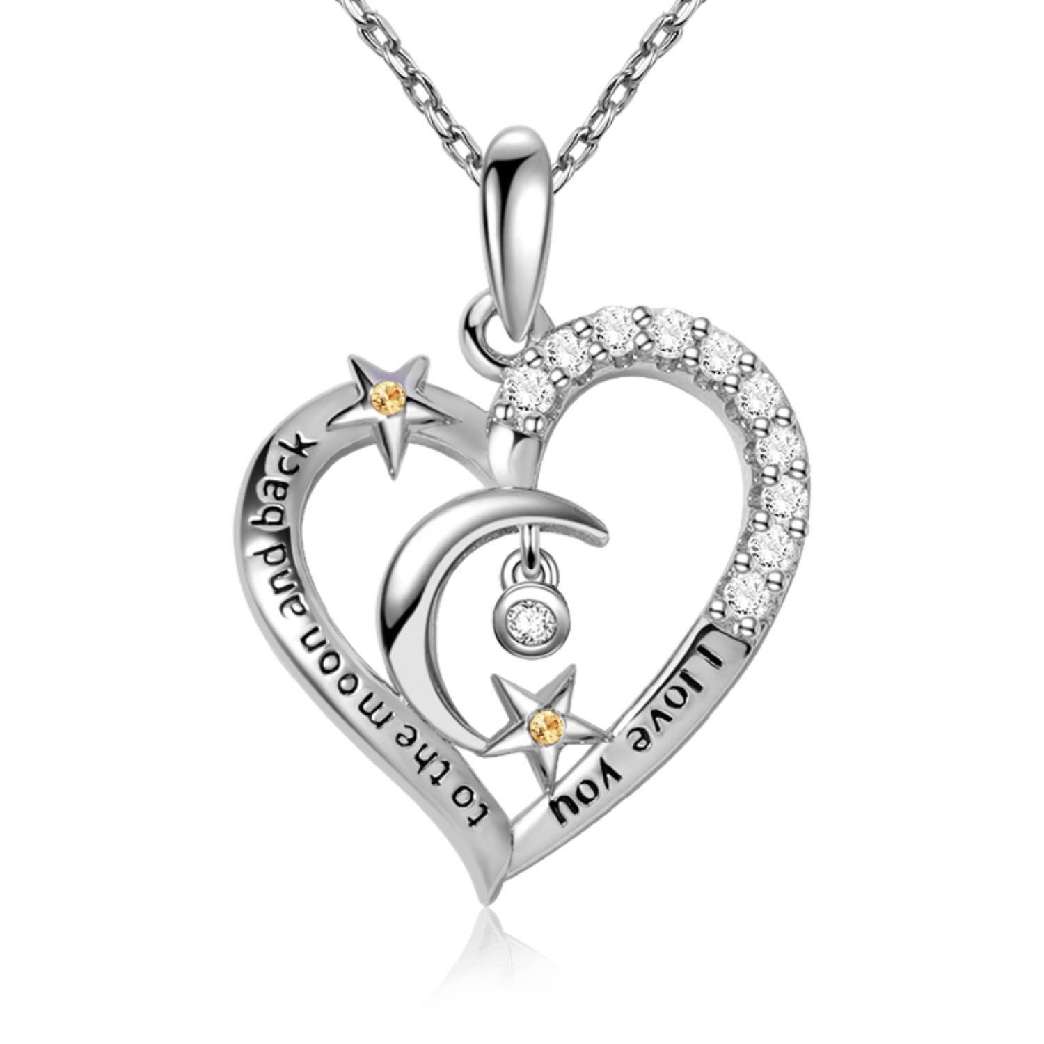 Gnoce Kette mit Anhänger Gnoce Halskette Herz, Mond&Stern FMN068 Silber