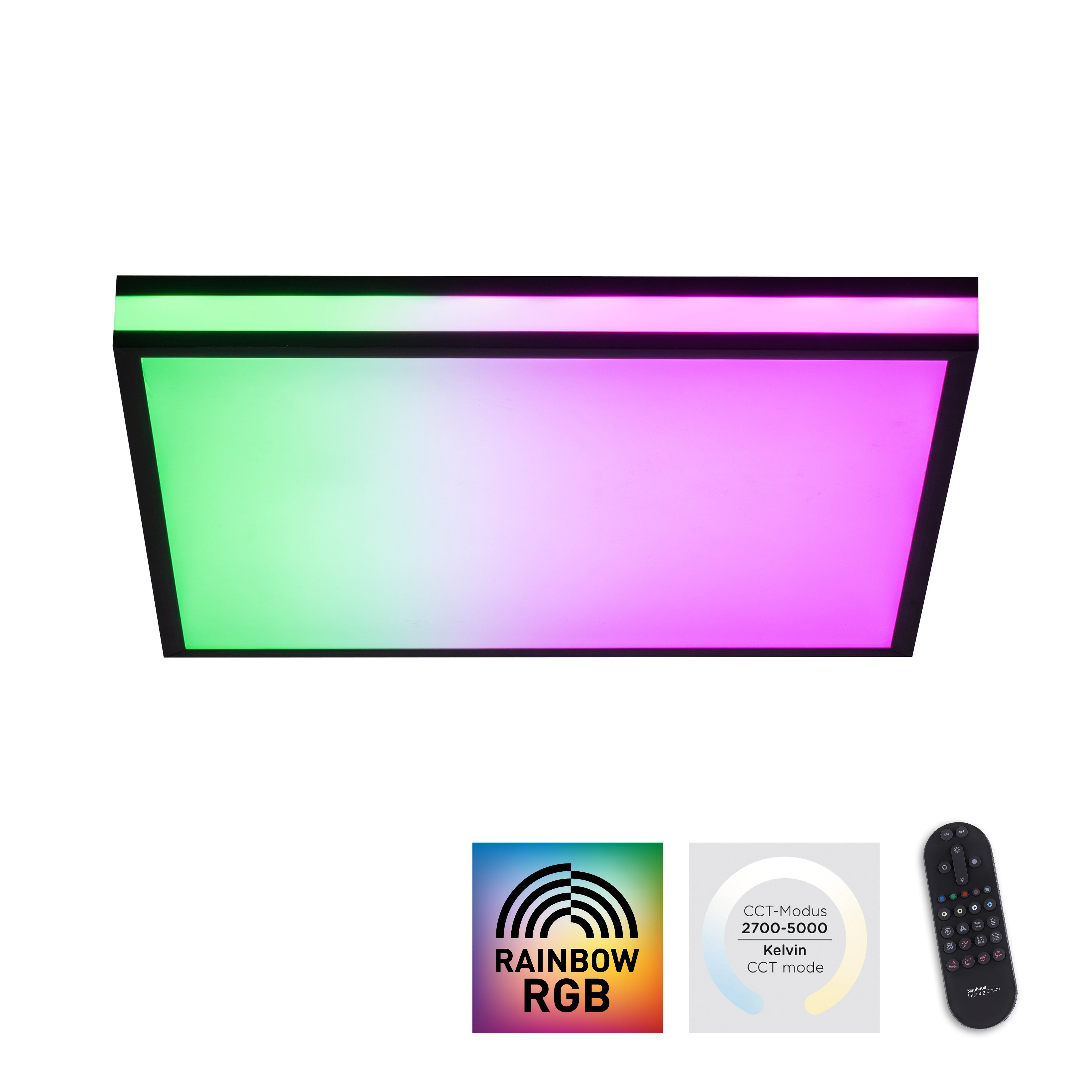 Leuchten Direkt Infrarot integriert, MARIO, LED über dimmbar, Deckenleuchte warmweiß kaltweiß, LED, CCT RGB-Rainbow, Fernbedienung, - inkl. - fest