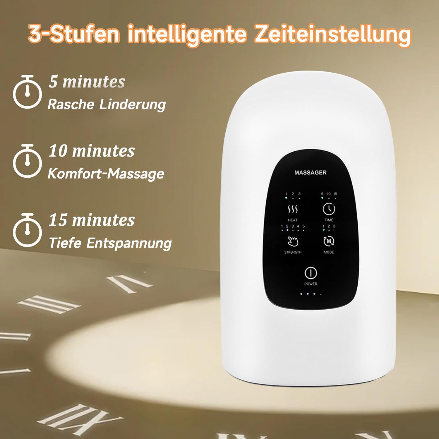 MOPUEA Massagegerät Elektrisches Handmassagegerät, Wärme Luftdruck 5 Intensitäten 3 Modi Timer 1-tlg., Kabellos Wiederaufladbar Tragbar, Für Entspannung Hände Alltag Büro