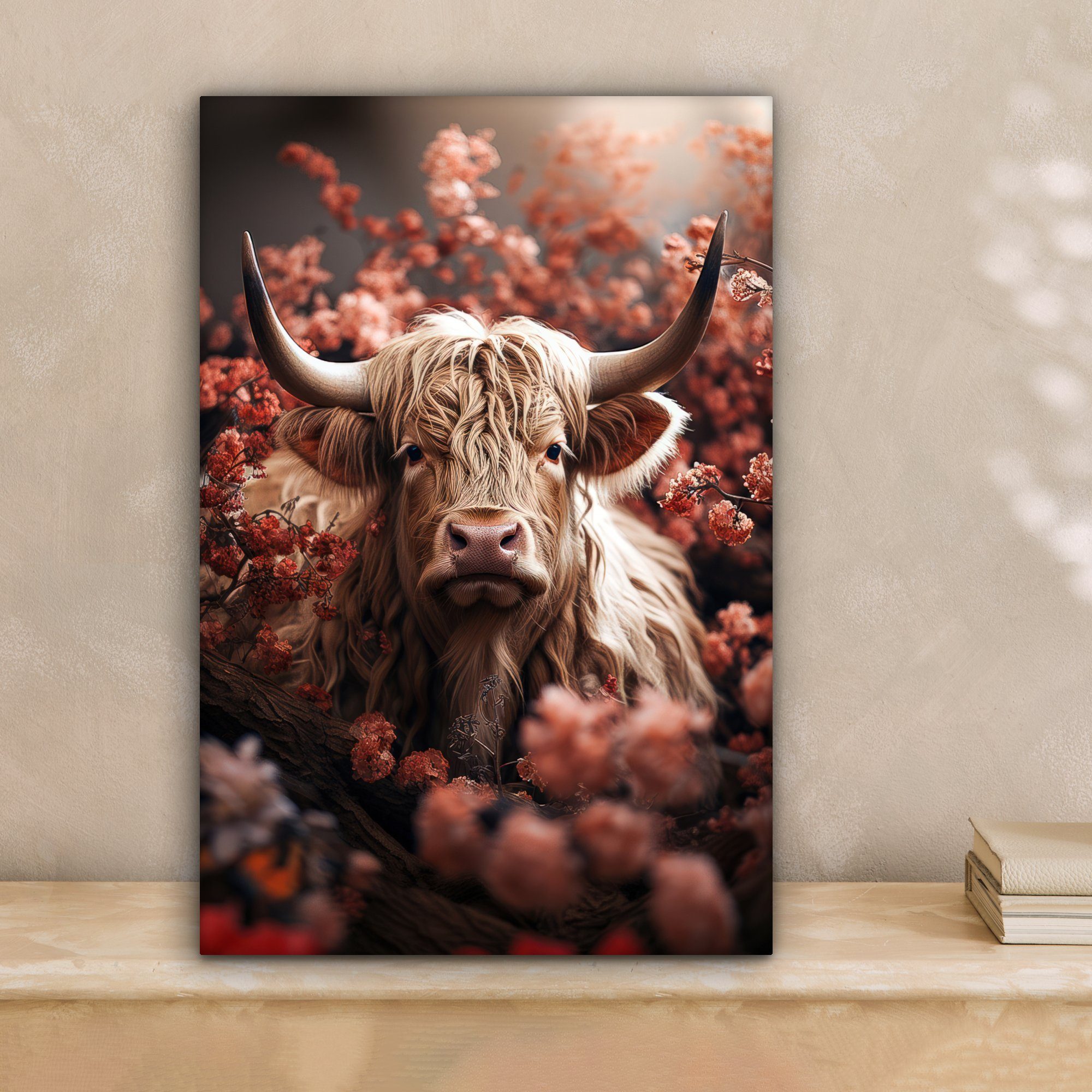 OneMillionCanvasses® Leinwandbild Schottische Highlander - Tier - Natur - Blumen - Botanisch, Fotodruck (1 St), Leinwand Bilder Klein, Wand Dekoration Aesthetic – Bild 2 von 5