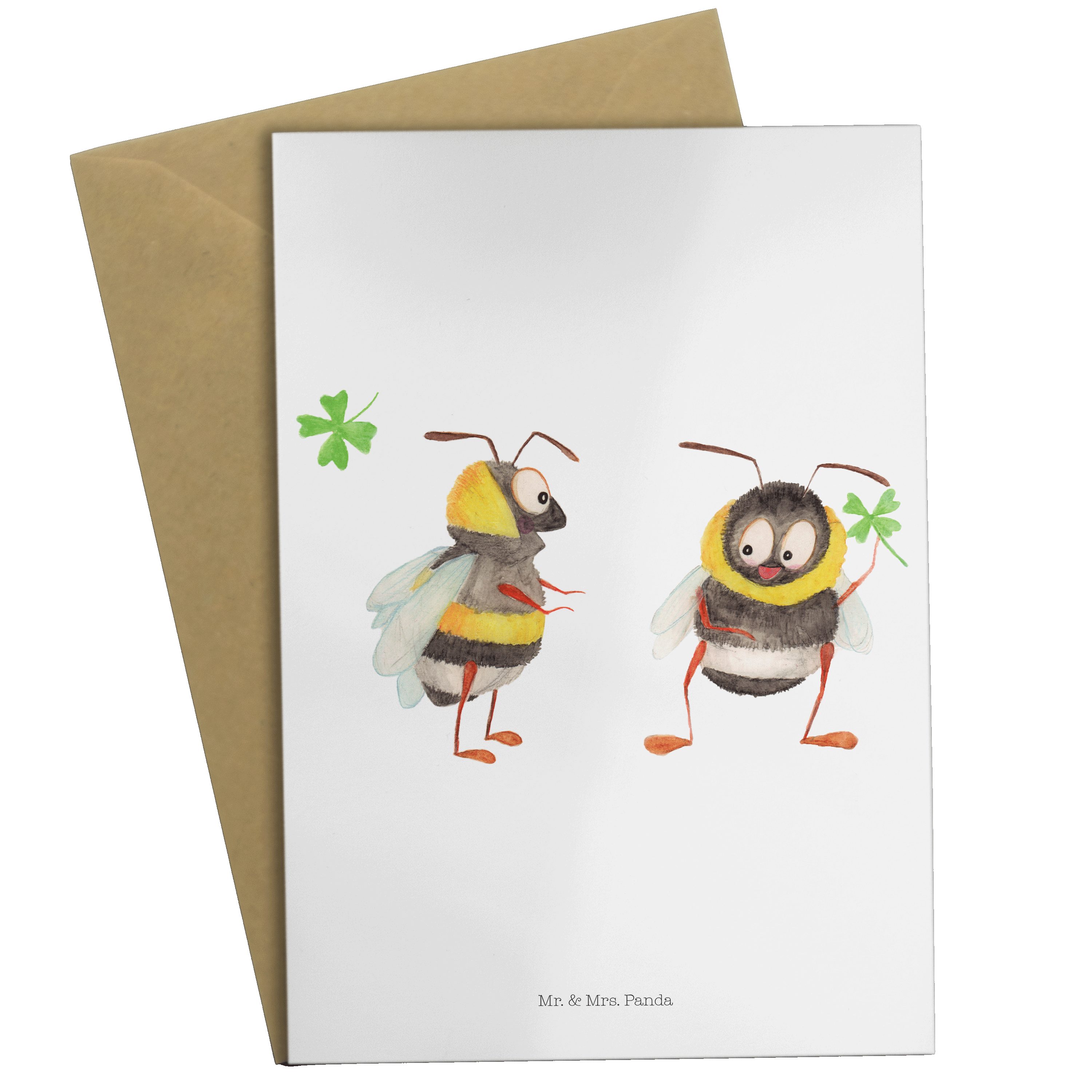 Kleeblatt Mrs. & Mr. Geschenk, mit - Einladungskarte Grußkarte Biene Hummeln Panda Deko, - Weiß