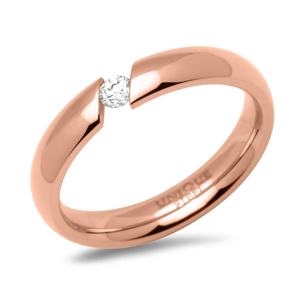 Unique Fingerring Vergoldeter Unique Edelstahl-Damenring mit Zirkonia R9229cz