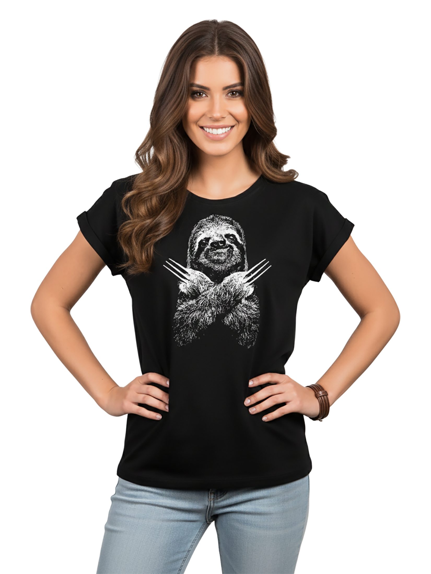 MAKAYA Print-Shirt Damen Top Tiermotiv Faultier Lustig Ausgefallen Cool Aufdruck Witzig große Größen