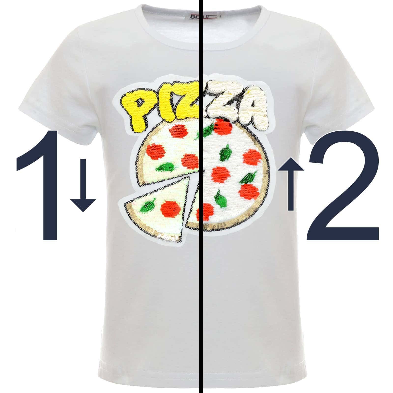 BEZLIT Paillettenshirt Mädchen T-Shirt mit mit Weiß Pailletten PIZZA Wende Wendepailletten Motiv (1-tlg)