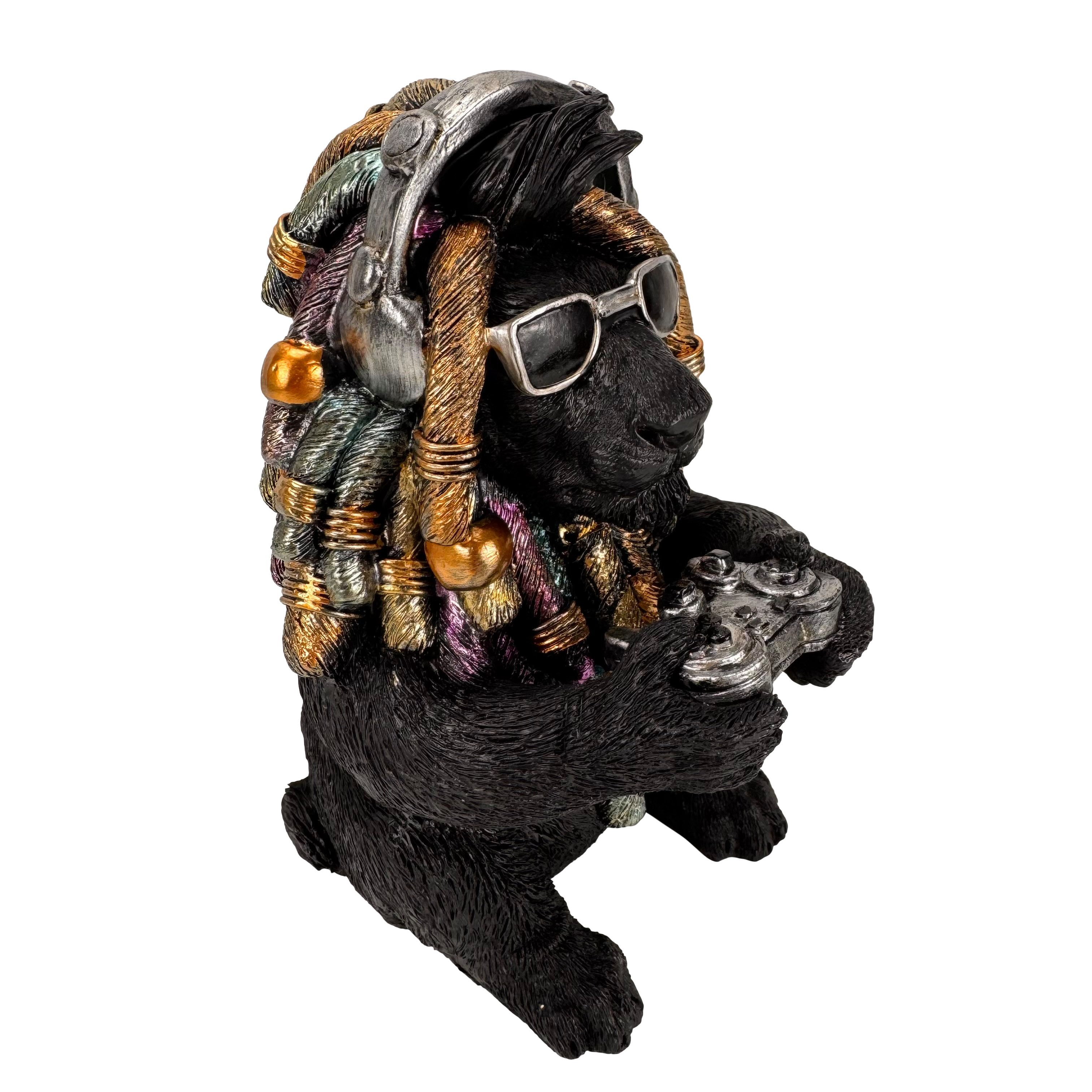 Online-Fuchs Dekofigur Zocker Affe, Kuh oder Löwe mit Controller & Kopfhörern - Geschenkidee (tolle Möglichkeit für Geldgeschenke zum Geburtstag, 18 cm groß), Deko für XBOX Series X S, Playstation PS5, Nintendo Switch 2