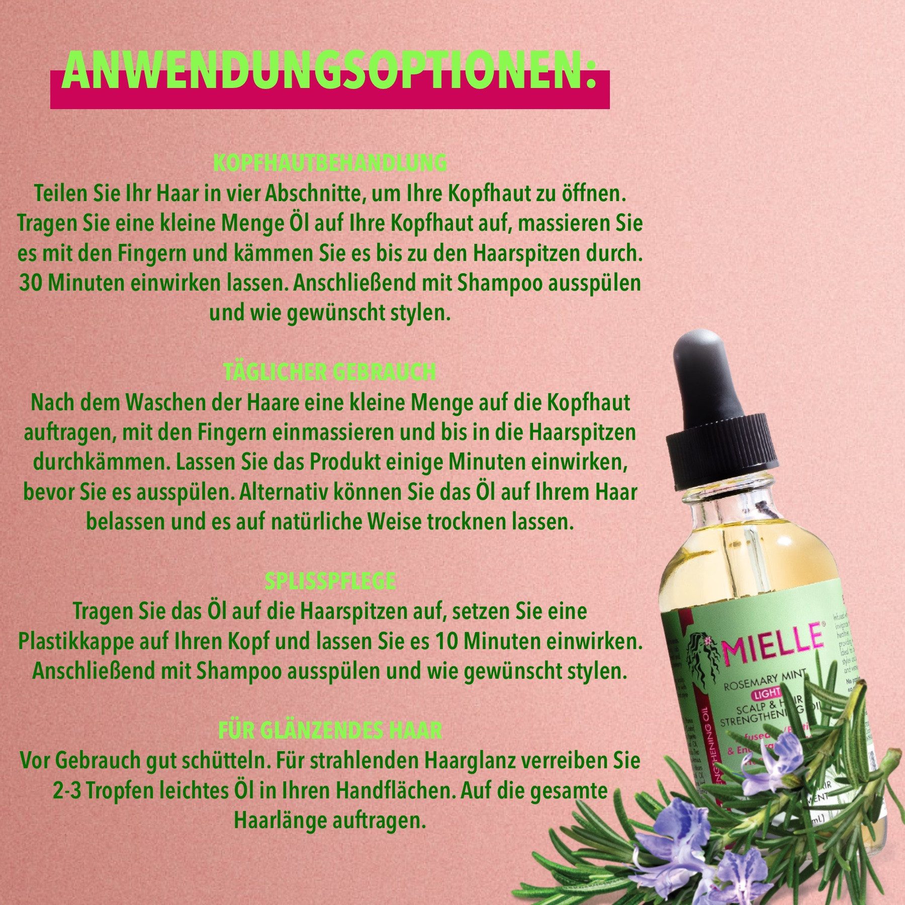 Mielle Organics Haaröl Rosmarinöl Light Haarwachstum Kopfhaut Haarpflege MIELLE, 1-tlg., Light