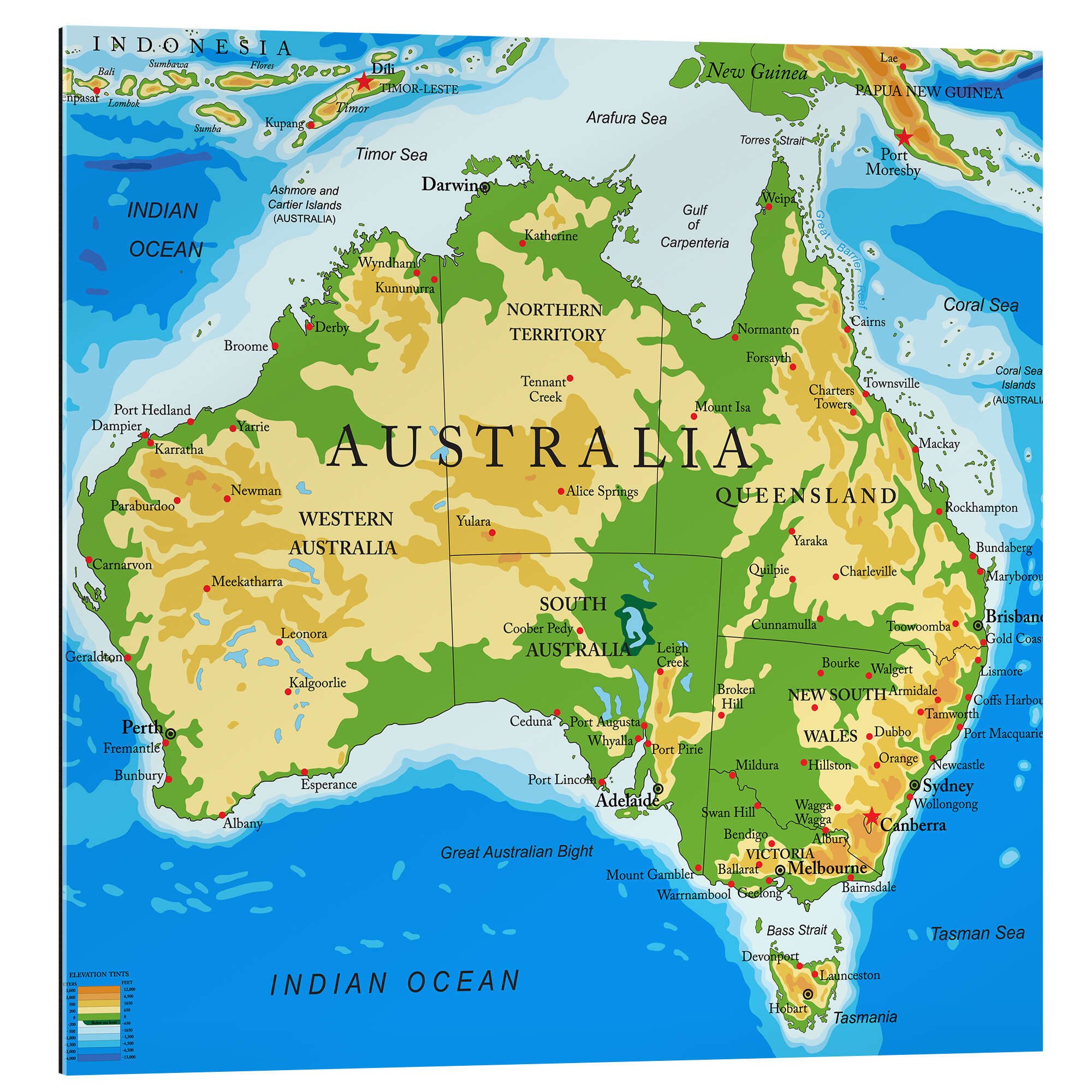 Posterlounge XXL-Wandbild Editors Choice, Australien - Topographische Karte (Englisch), Klassenzimmer Illustration