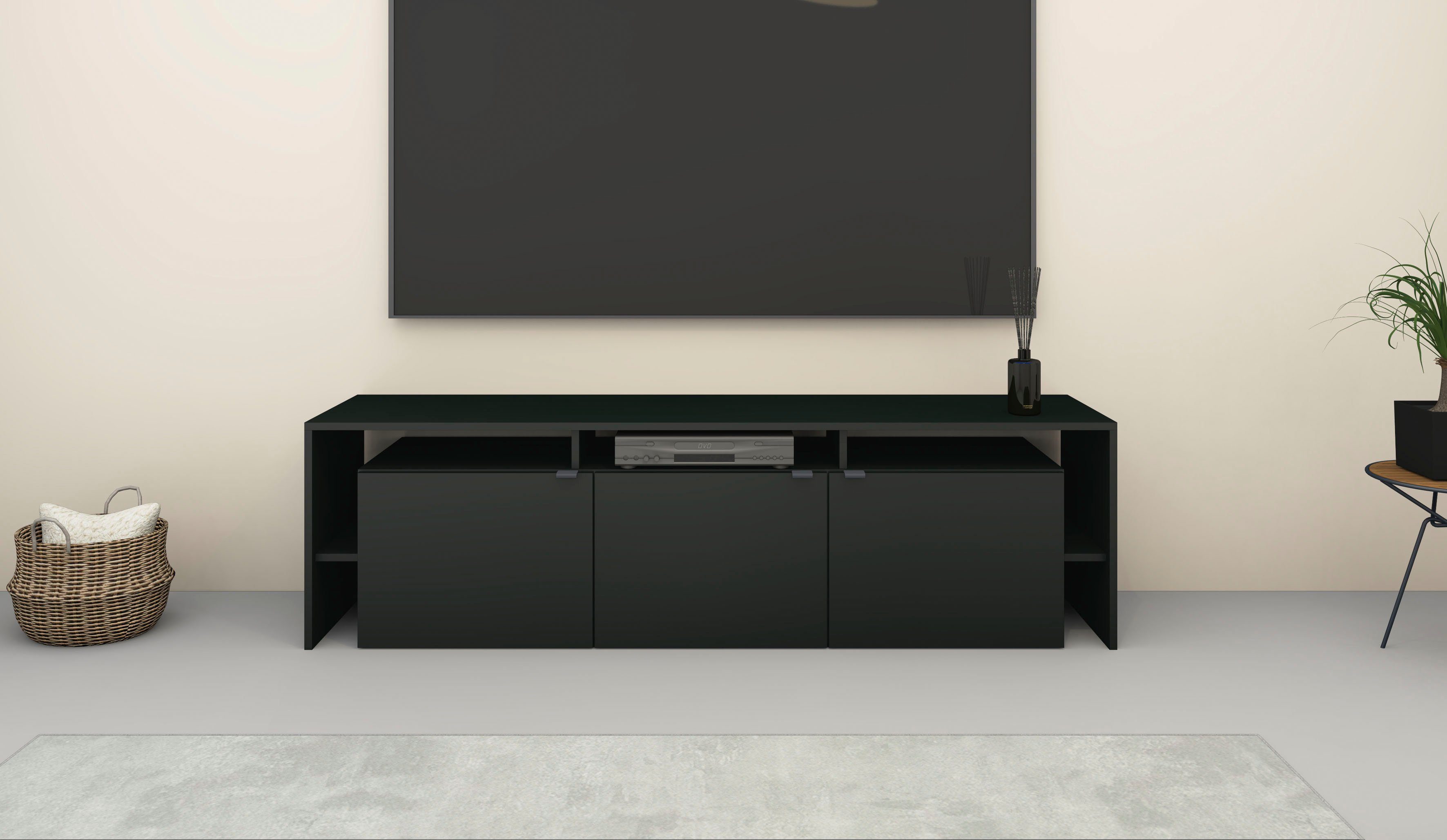 borchardt Möbel schwarz / Breite Sophia matt Überbau schwarz matt TV-Schrank mit matt 159 cm, | schwarz