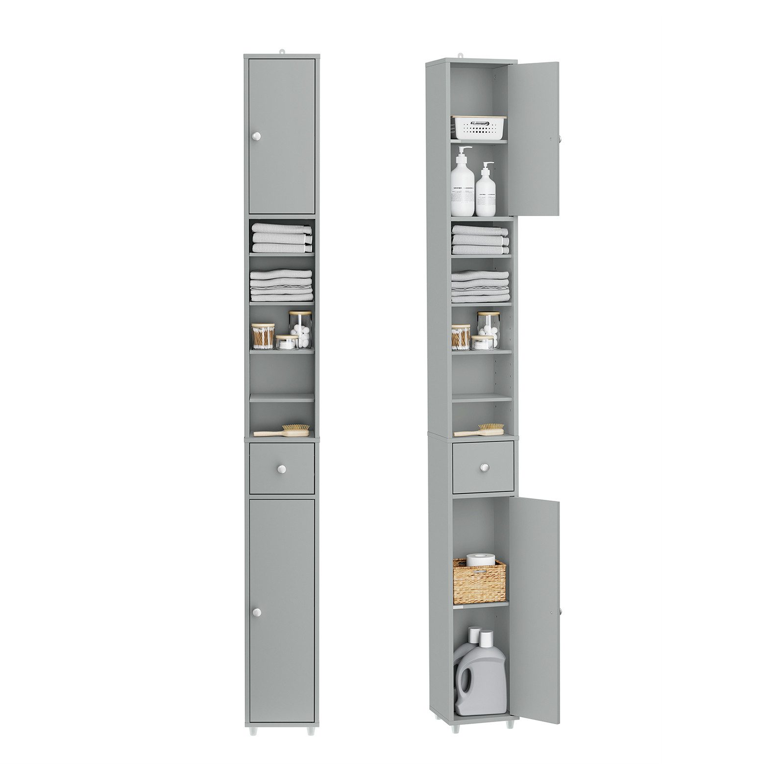 SoBuy Badkommode BZR34-II, Badschrank schmal, Badezimmermöbel, Wasserabweisender, Badzimmerschrank mit verstellbare Ablagen Badkommode schmal Badezimmer