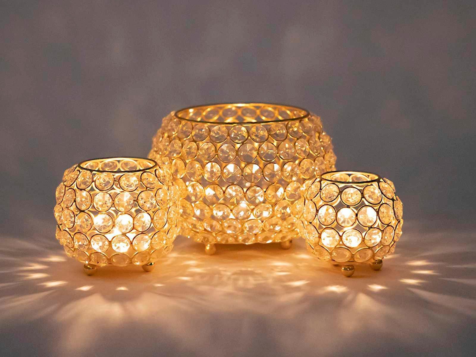 Teelichthalter Crystal Set Kerzenständer Kerzenhalter o. gold Windlicht Casamia 3-teilig