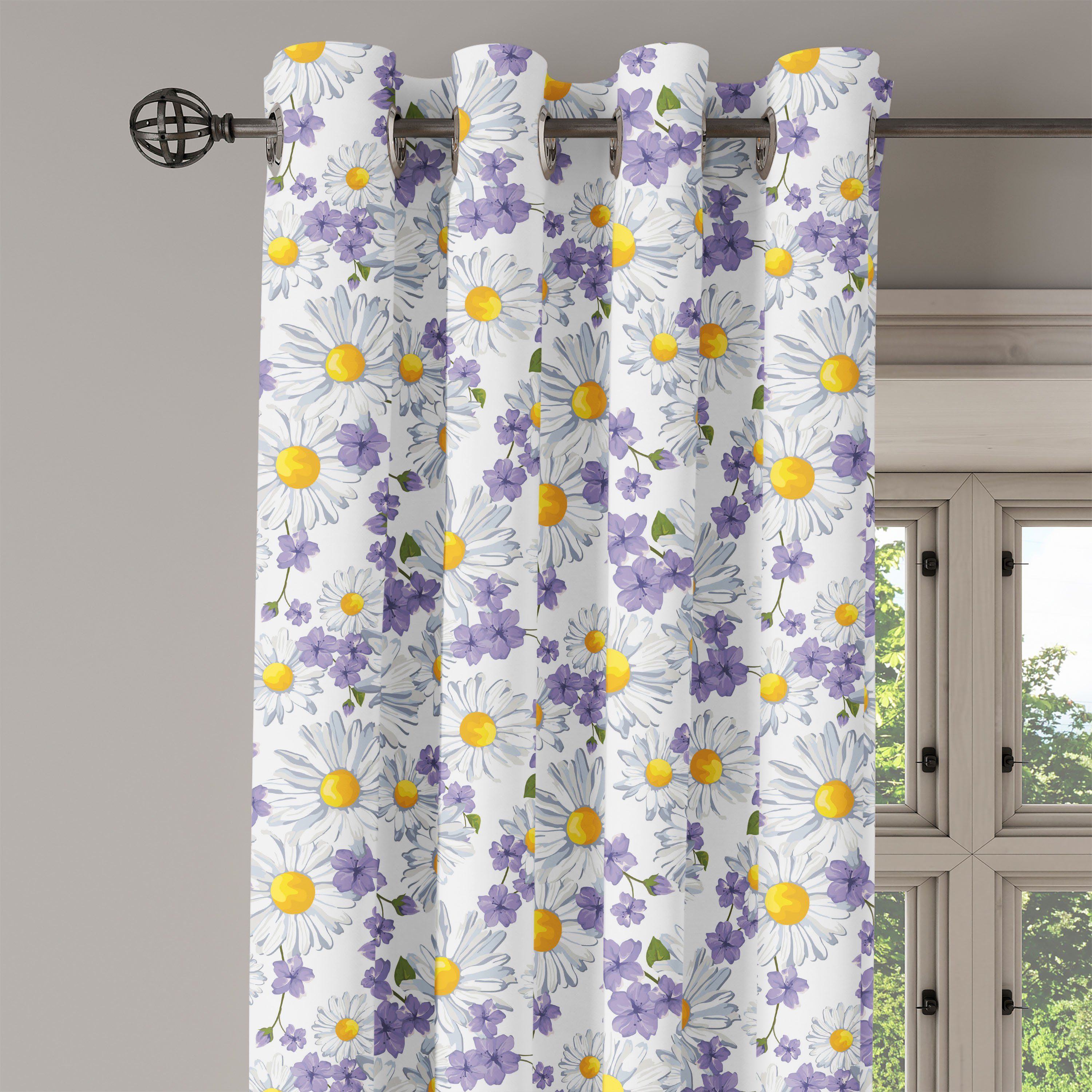 Gardine Dekorative 2-Panel-Fenstervorhänge für Blühende Blumen wilde Blumen Schlafzimmer Abakuhaus, Wohnzimmer