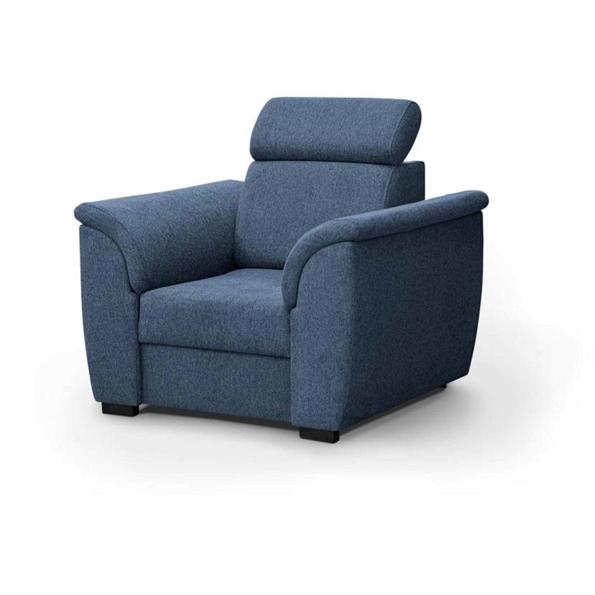 Blau verstellbare Kopfstütze Relaxsessel Sessel Polstersessel 12) mit mit Madera Wellenfedern), (modern stilvoll (matana Beautysofa Lounge