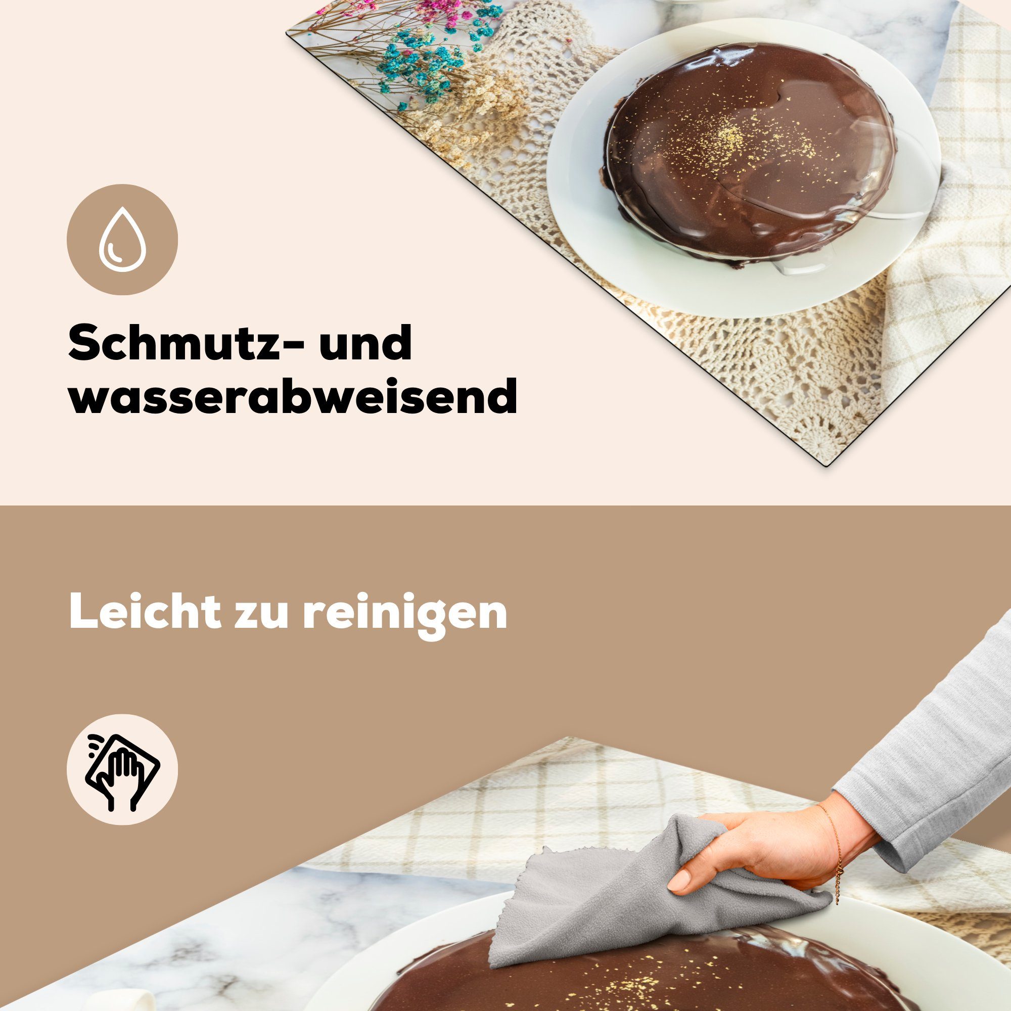 MuchoWow Herdblende-/Abdeckplatte Schokolade tlg), (1 küche, für Gebäck, Vinyl, Schutz Induktionskochfeld die Deutsch - 81x52 cm, - Ceranfeldabdeckung