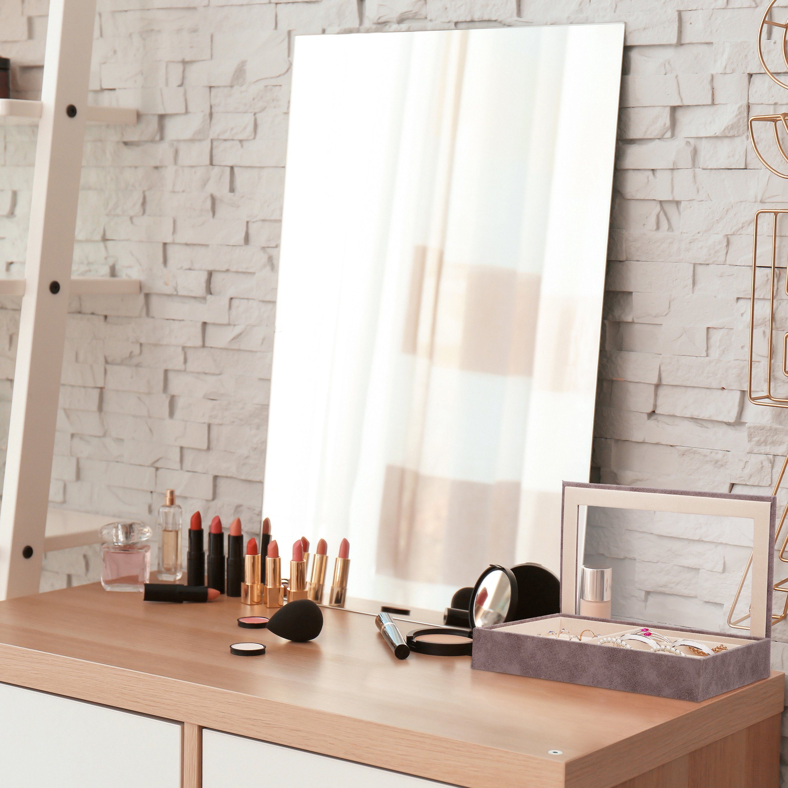relaxdays Schmuckkasten Schmuckkästchen mit Sichtfenster, Grau günstig online kaufen