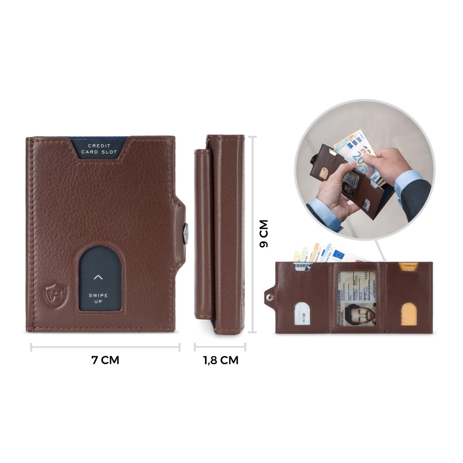 Geschenkbox inkl. Slim 5 RFID-Schutz & Braun mit Portemonnaie VON Geldbeutel Wallet XL-Münzfach, Whizz HEESEN Geldbörse & Kartenfächer Wallet