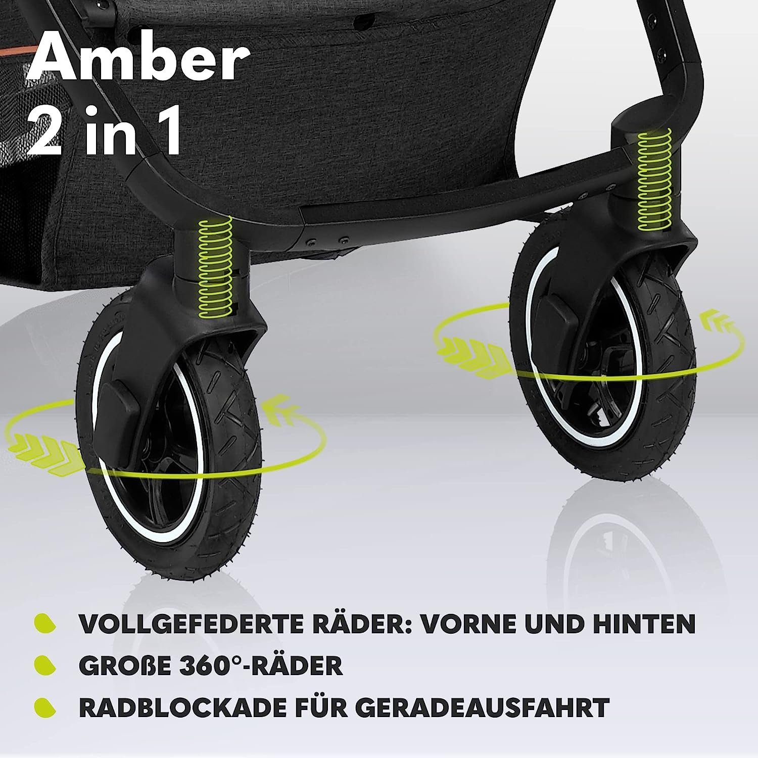lionelo Kombi-Kinderwagen Amber, Moskitonetz Regenschutz Tasche Dunkelgrau 2in1 Schutzüberzug