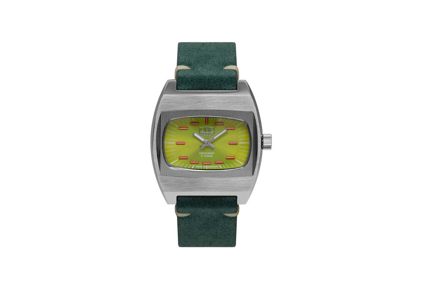 UMF Ruhla Mechanische Uhr Mechanikuhr in grün - Limitierte ZARIA Edition mit nur 499 Stück, für Freunde mechanischer Sammleruhren mit Handaufzug - Made in Germany