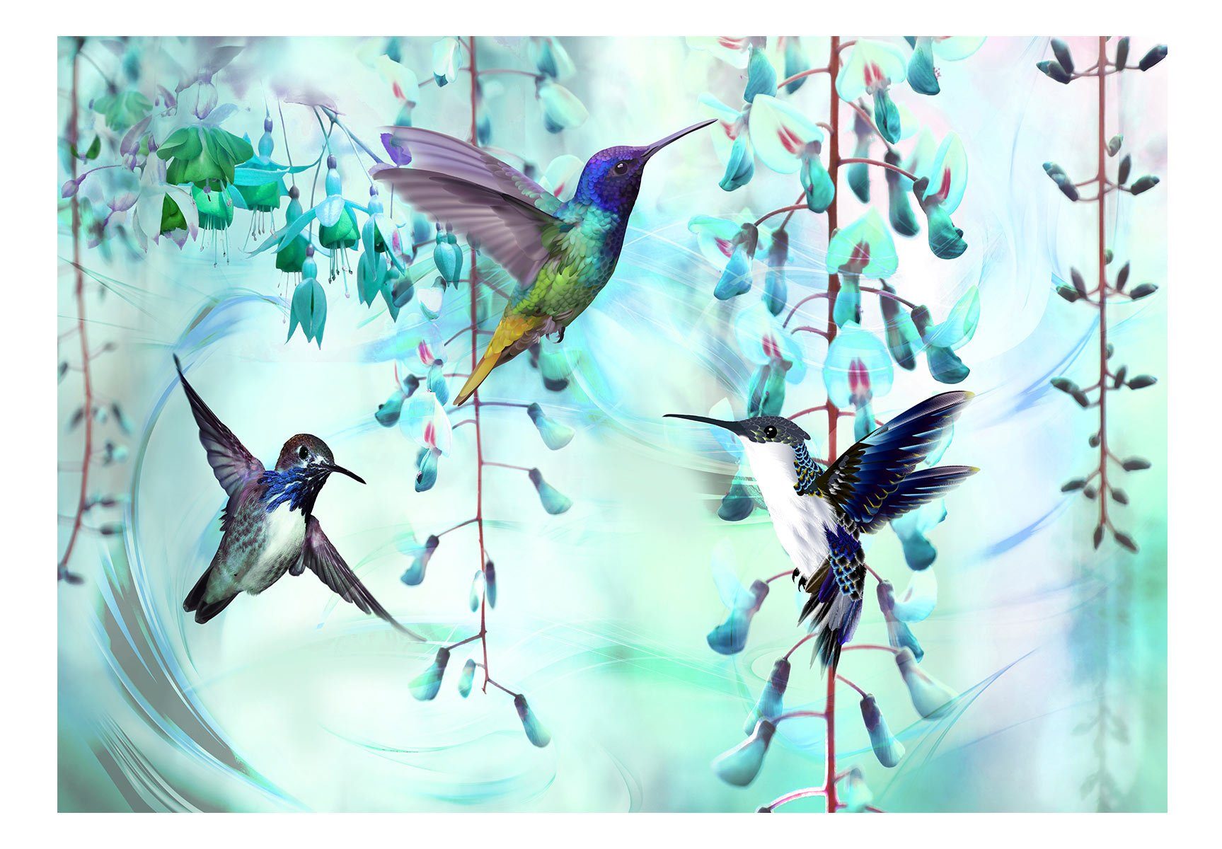 KUNSTLOFT Vliestapete Flying Hummingbirds (Green) m, Design lichtbeständige 2.45x1.75 matt, Tapete