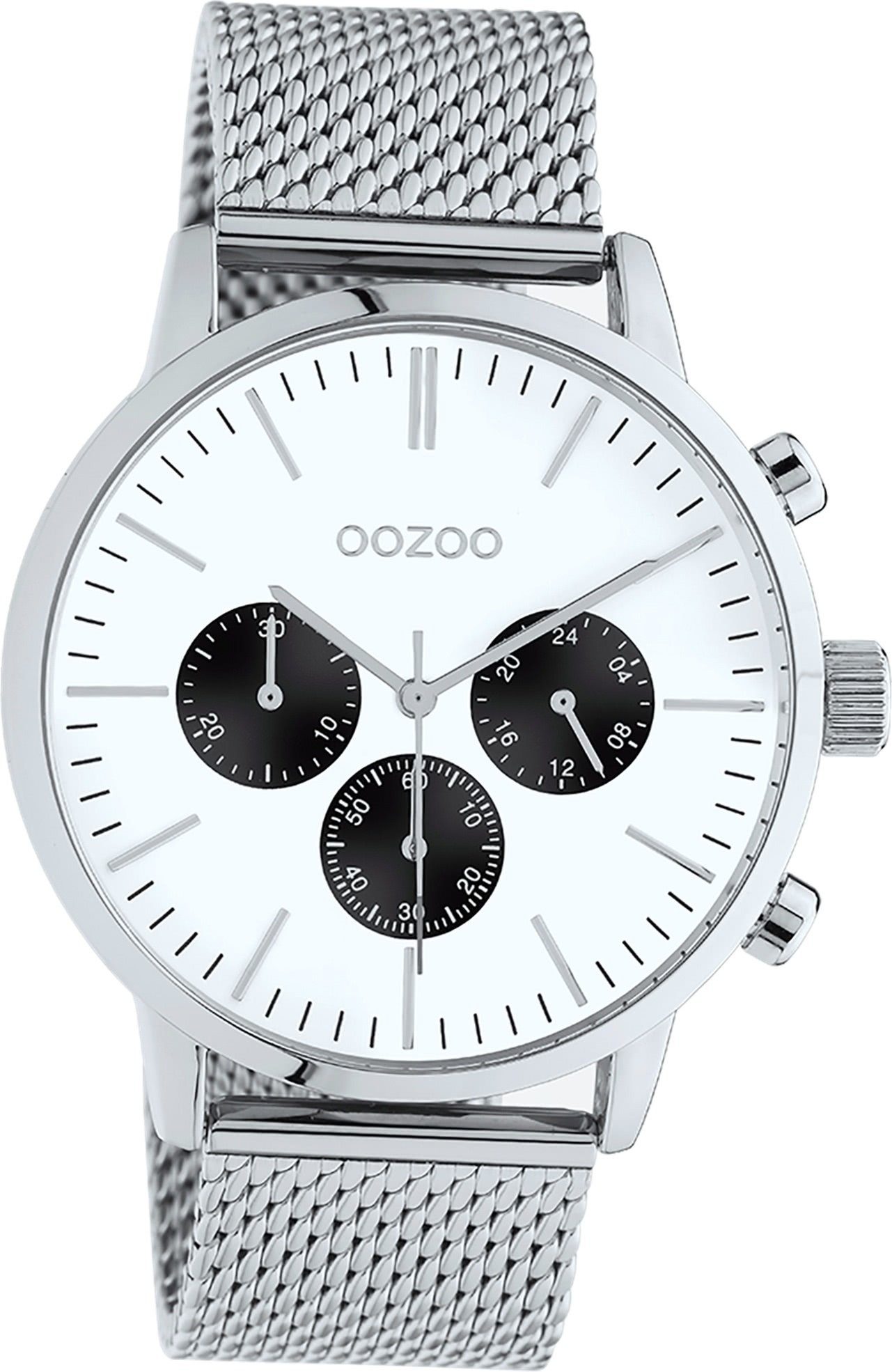 OOZOO Quarzuhr Oozoo Edelstahl Unisex Uhr 10910 Analog, Damen, Herrenuhr Edelstahlarmband silber, rundes Gehäuse, groß (45mm)