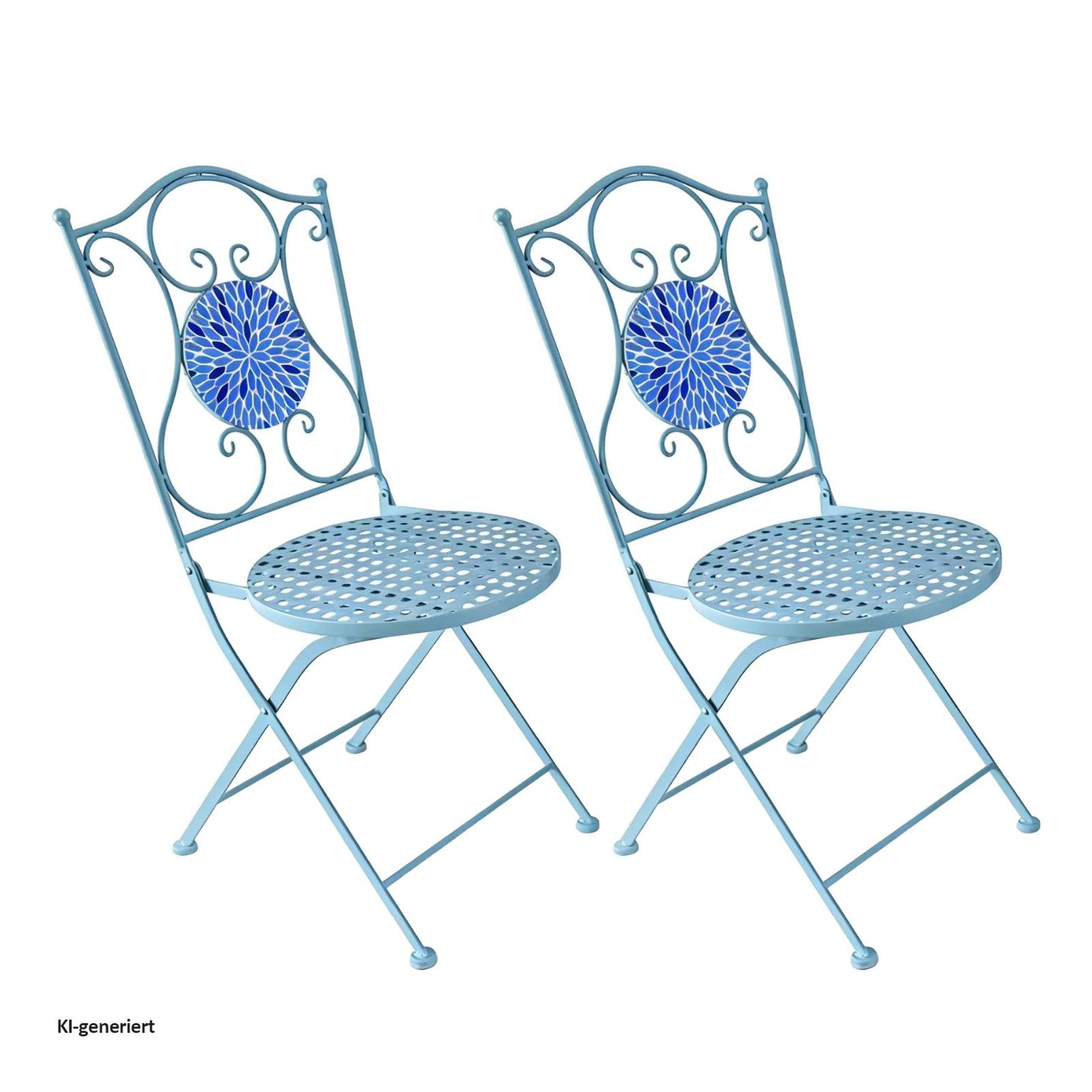 HTI-Living Gartenstuhl Gartenstuhl 2er-Set Metall Blau mit Blütenmotiv (Set, 2 St)