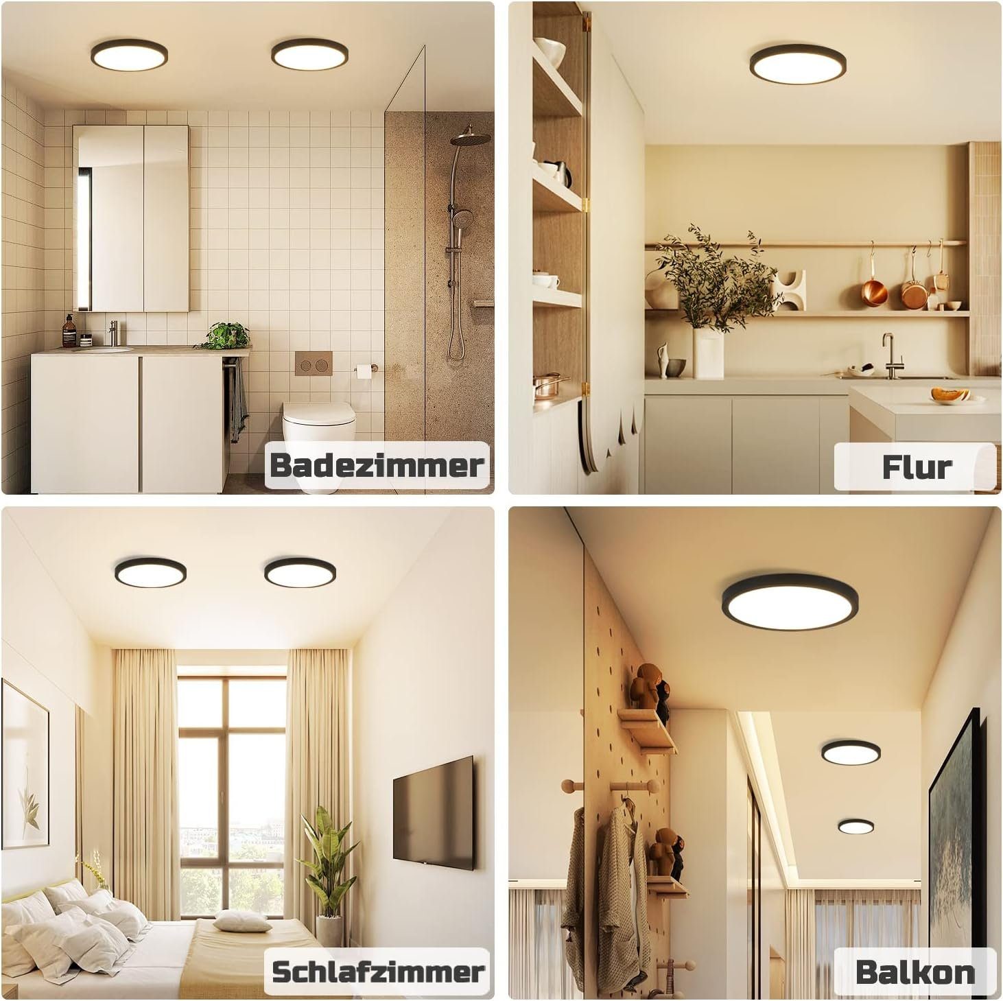 Nettlife LED Panel 8W Flurlampe Rund Deckenleuchte Lampe Schwarz weiss, LED fest integriert, Warmweiß, Schlafzimmer Küche Flur
