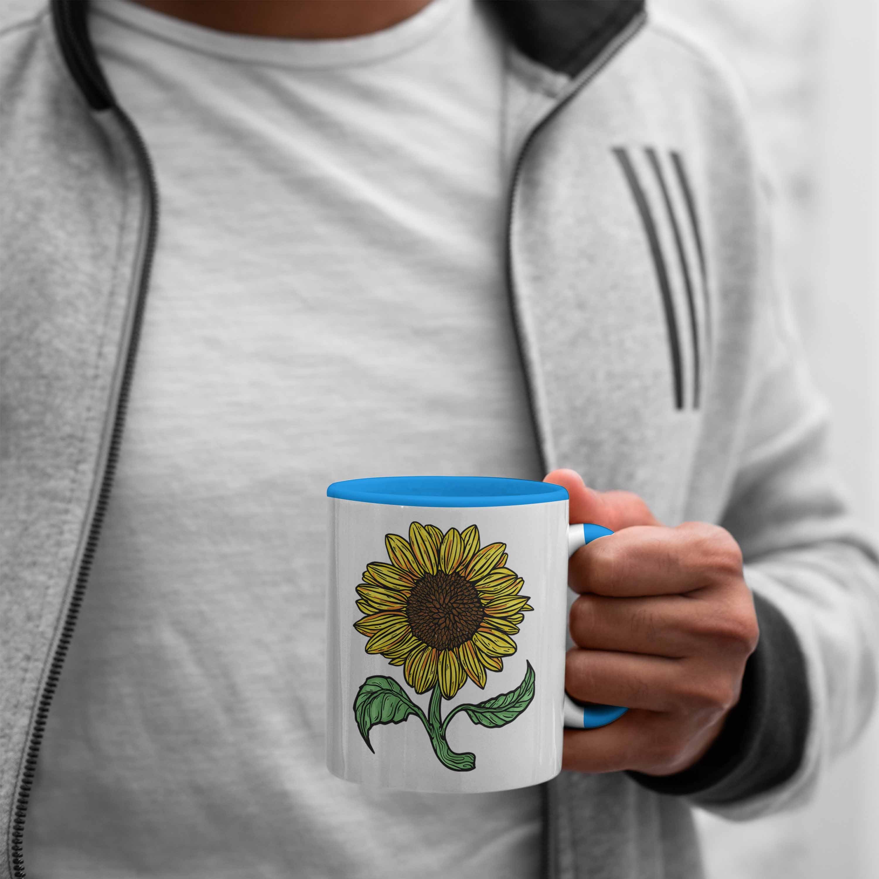 Trendation Tasse Geschenk Tasse Lustige Sonnenblume Sonnenblumenliebhaber für Blau