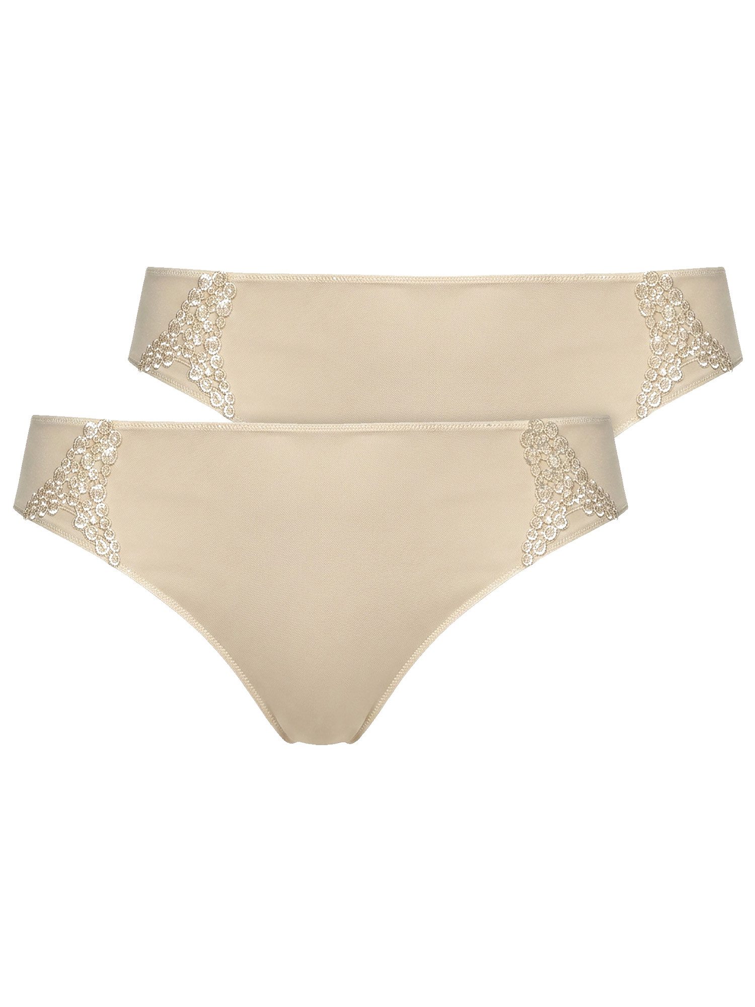 VIANIA Bikinislip 2er Pack Slip Carola (Packung, 2-St) sehr flache Beinabschlüsse, leicht glänzendes Material aus Microfaser