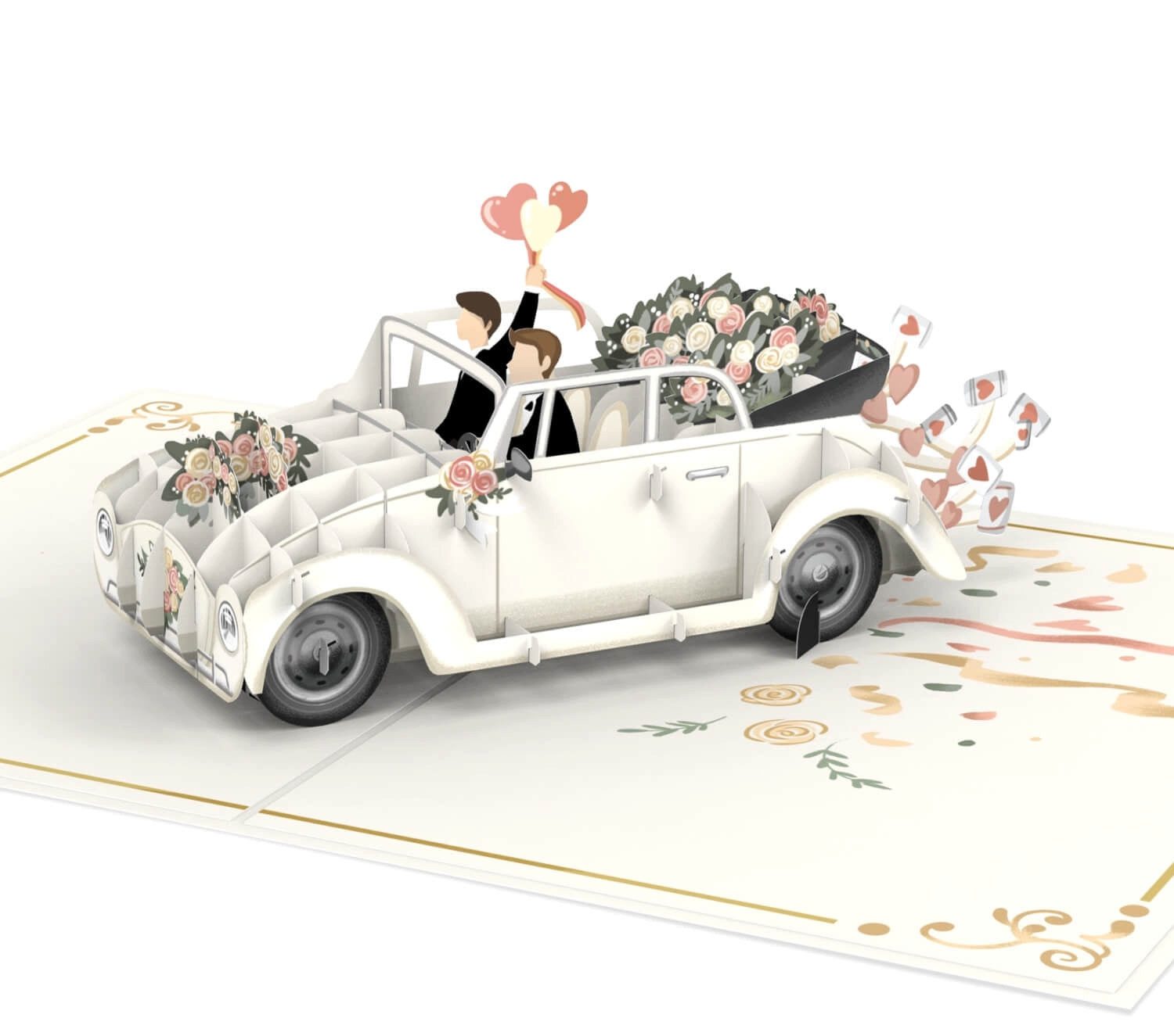 papercrush Hochzeitskarte Hochzeitsauto mit schwulem Paar Pop-Up Karte, Handgemacht