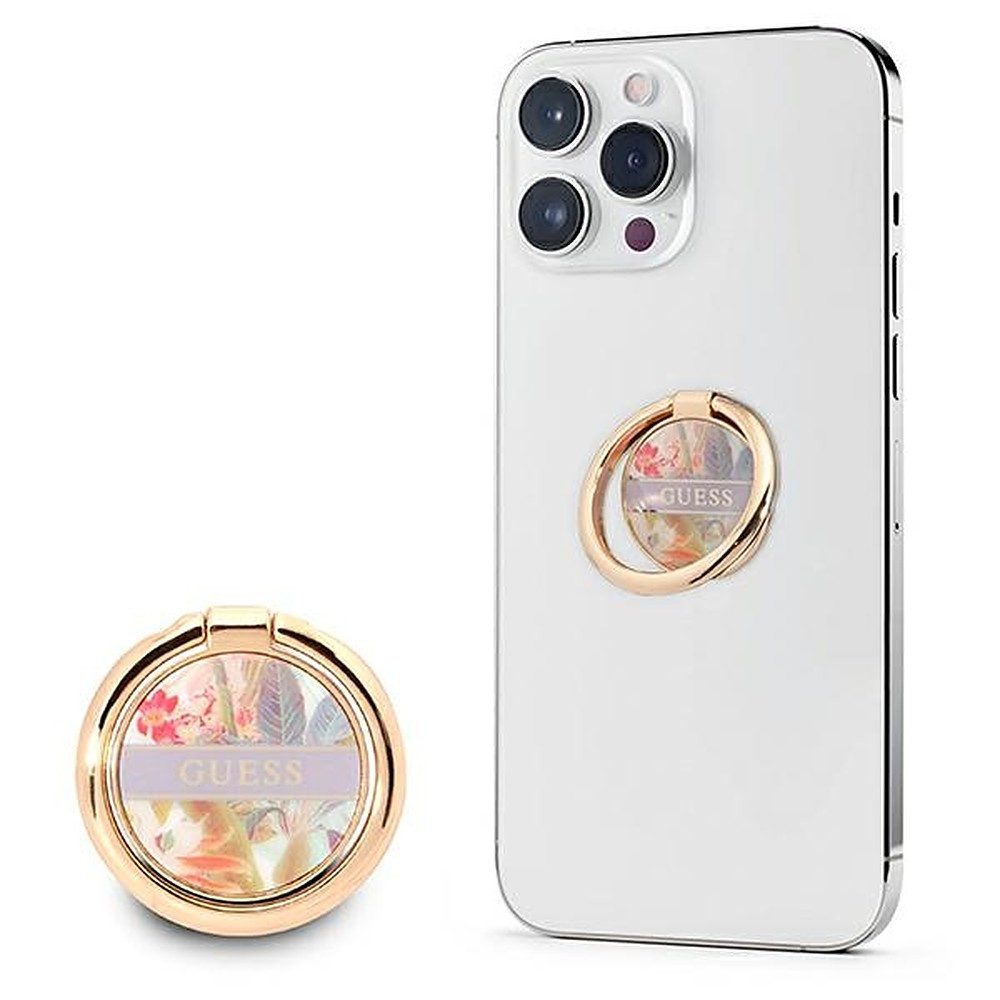 Guess Fingerhalter Handyring Ringständer Smartphonehalter, (Spar-Set, 1-tlg., 360° drehbar, 3M-Klebeband, Metall, Blumenmotiv)