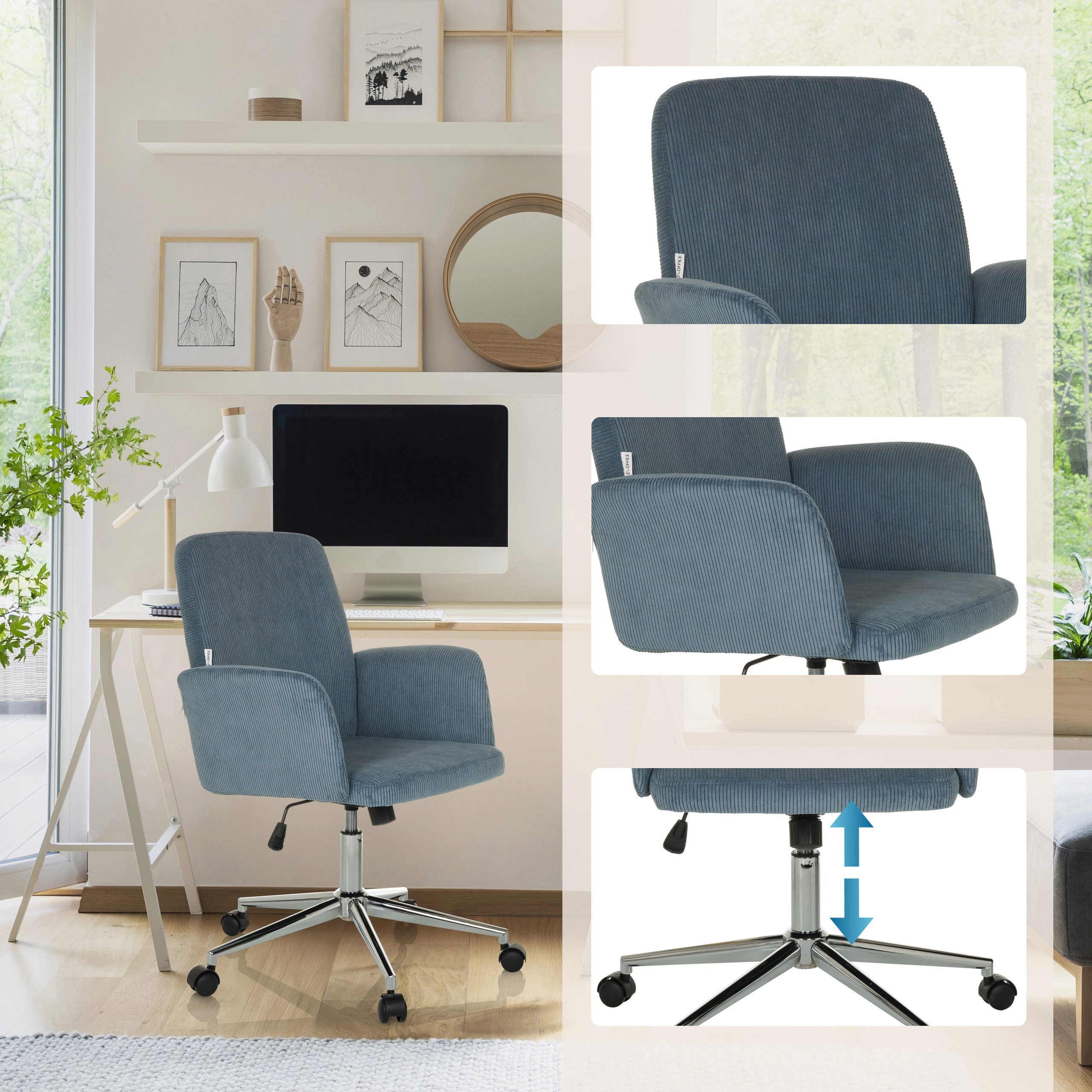 hjh OFFICE Drehstuhl Home Office Bürostuhl Solao Cord Stoff (1 St), Schreibtischsessel, Drehbarer Schreibtischstuhl