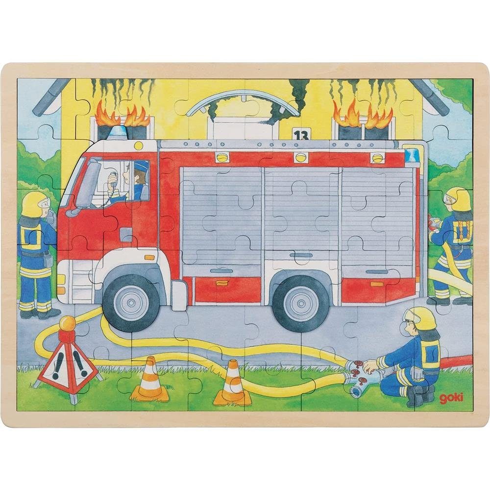 goki Puzzle Schichtenpuzzle Feuerwehreinsatz 60 Teile, Puzzleteile, Holz 39,8 x 29,6 x 1,5 cm Holzpuzzle