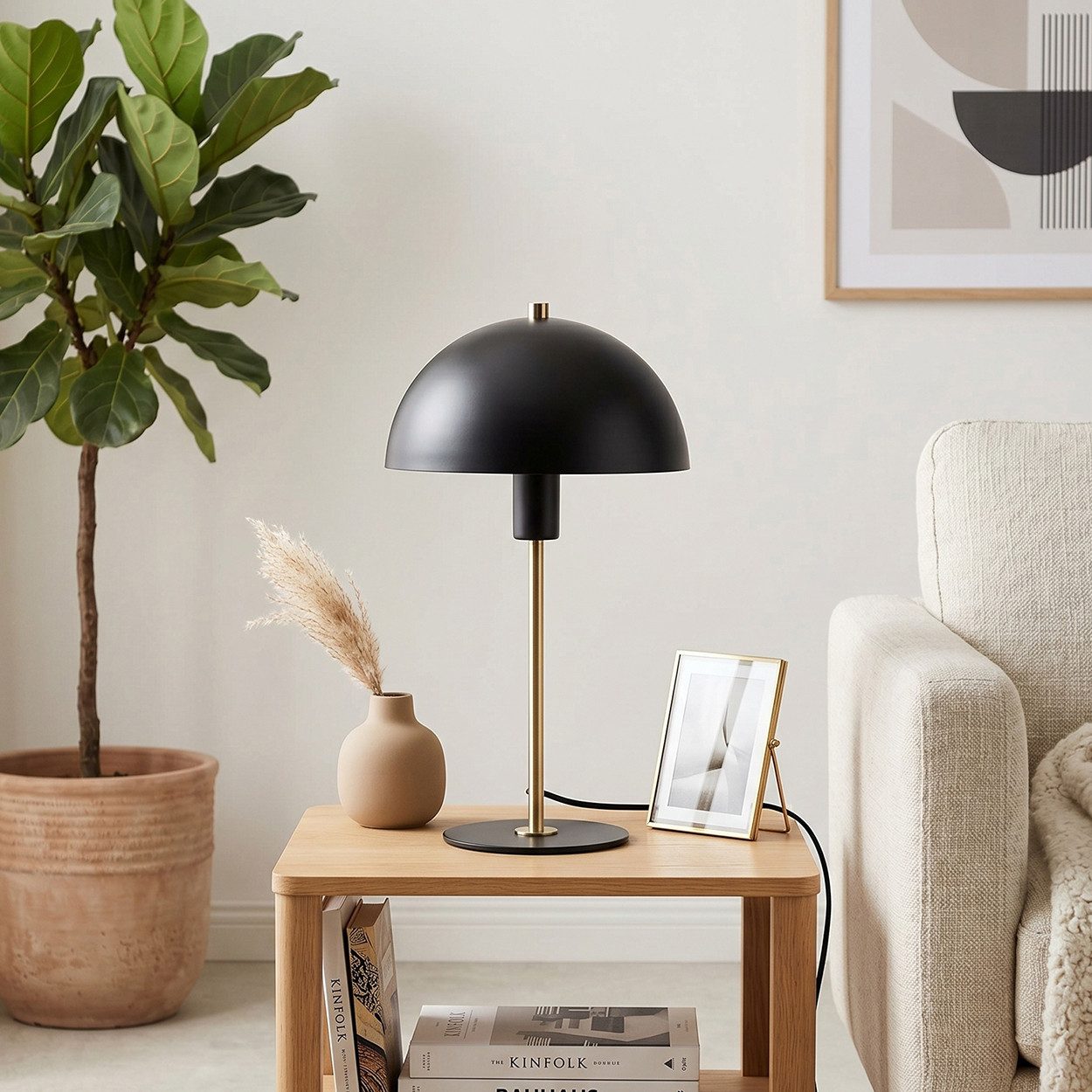 hofstein Tischleuchte moderne Nachttischlampe aus Metall in Schwarz/Goldfarben, ohne Leuchtmittel, RetroTischlampe, Ø20cm, 36cm, Schalter, 1 x E14, ohne Leuchtmittel.