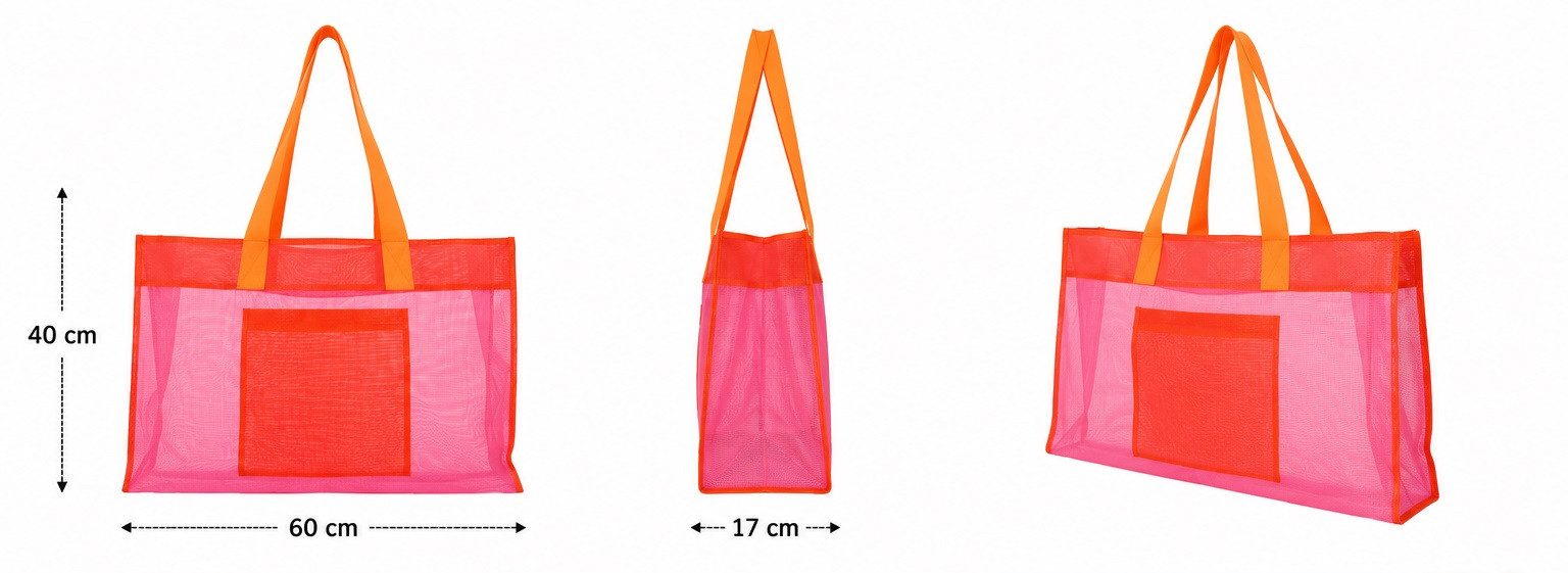 Giftcompany XL-Strandtasche Giftcompany - Mesh Tasche Strandtasche "Voyage" 60x40cm Pink Orange
