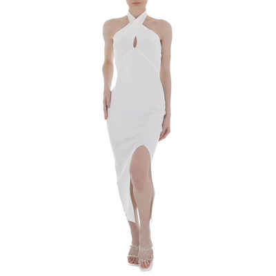 Ital-Design Cocktailkleid Damen Party & Clubwear Stretch Strickoptik Cocktail- & Partykleid in Weiß