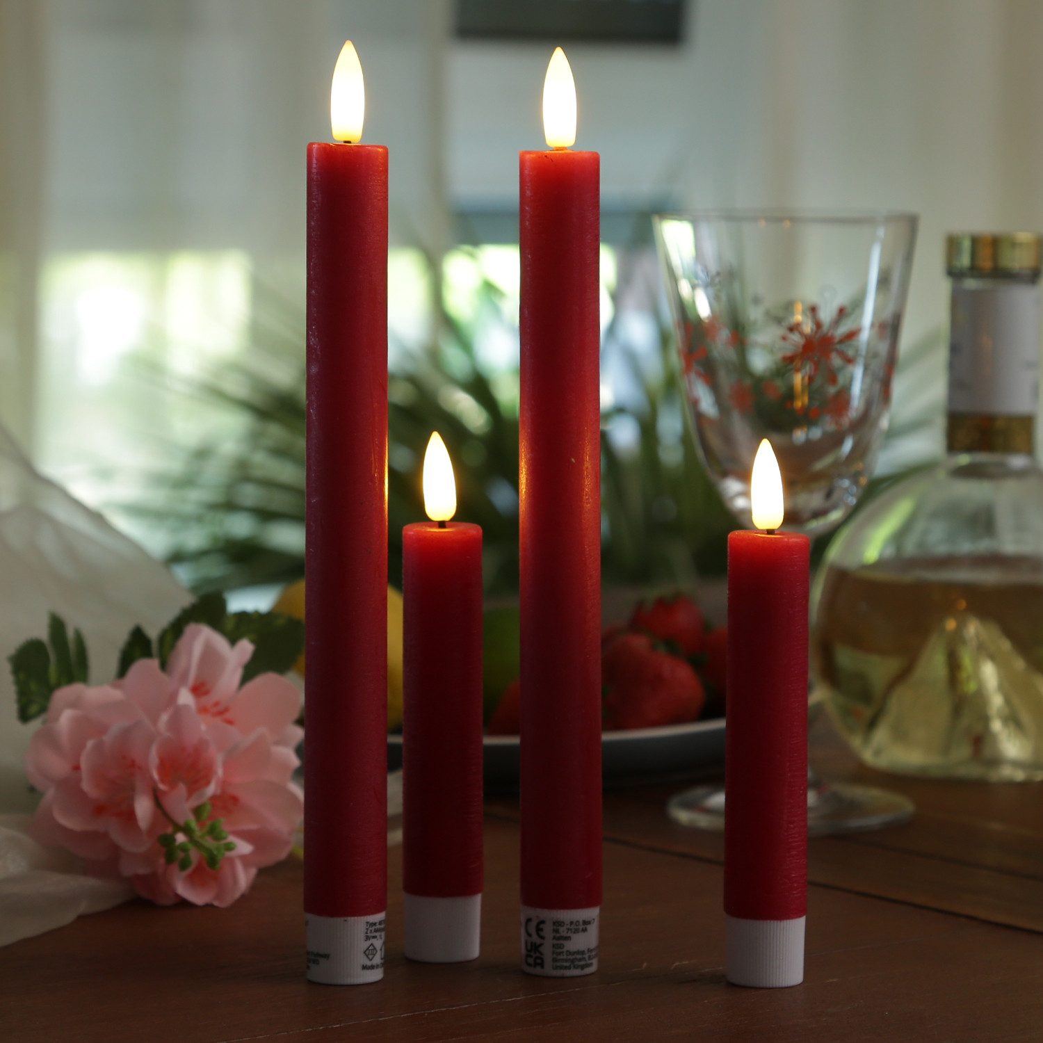 MARELIDA LED-Kerze LED Stabkerzen Tafelkerzen Dinner Spitzkerzen rustikal 24cm rot 2St, LED Classic, warmweiß (2100K bis 3000K) – Bild 4 von 5