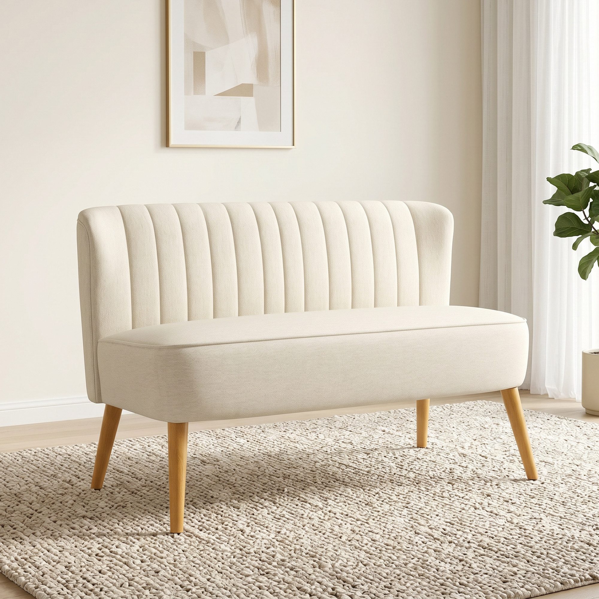 HOMCOM 2-Sitzer Zweisitzer, Loveseat mit Leinenoptik, Doppelsofa mit Holzbeine, Doppelsofa 1 Teile, für Wohnzimmer, Schlafzimmer, 117 x 56,5 x 77 cm, Cremeweiß