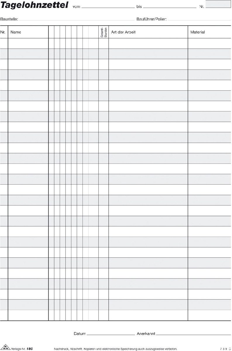 Formularblock Tagelohnzettel-Block A4 3x50 Blatt