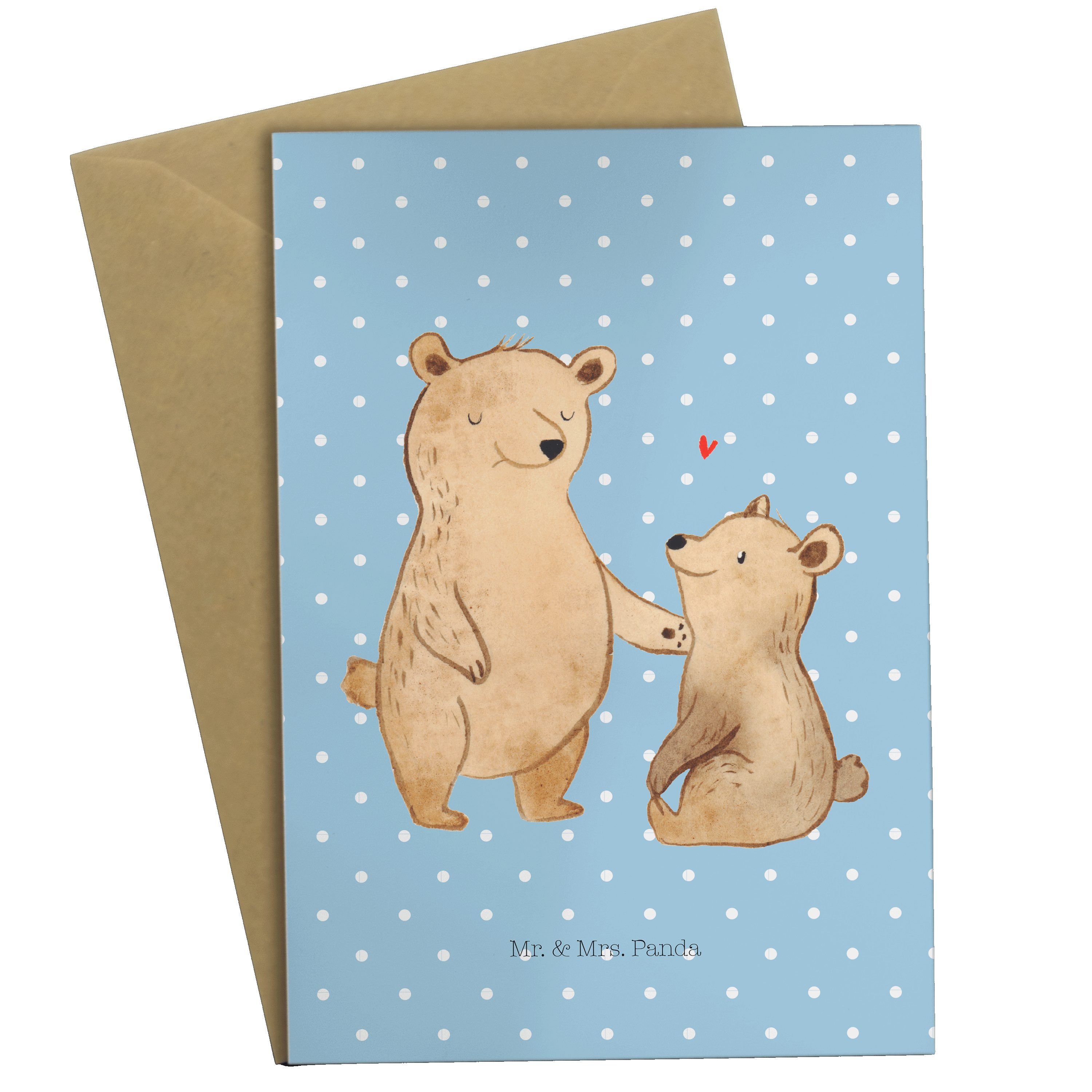 Bär Panda Grußkarte Muttertag, - Geschenk, Karte, Pastell Mrs. Bruder Mr. - Blau Großer & bester