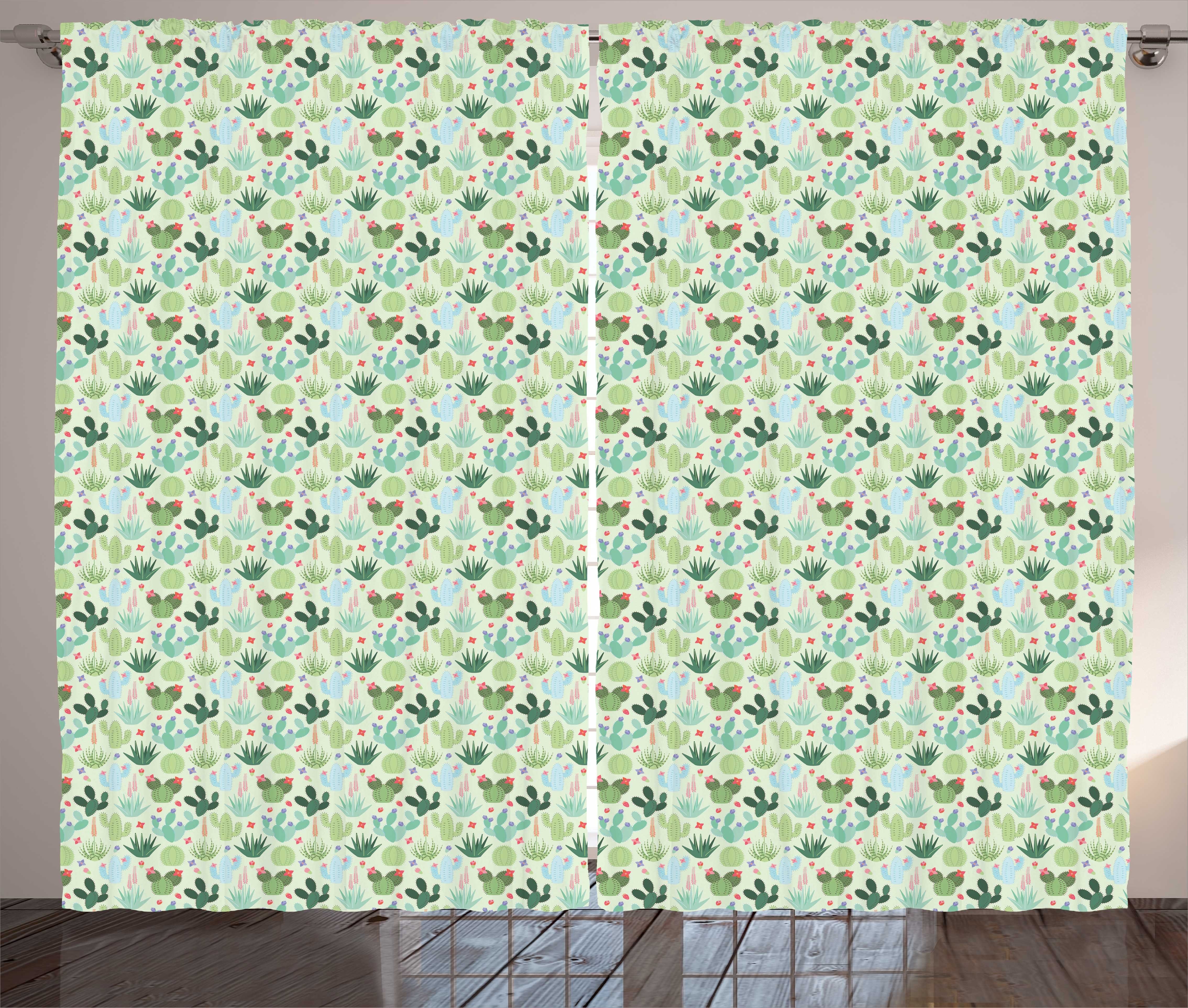 Gardine Schlafzimmer Kräuselband Vorhang mit Schlaufen und Haken, Abakuhaus, Saftig Kaktus Blühender Blütenblätter | Fertiggardinen