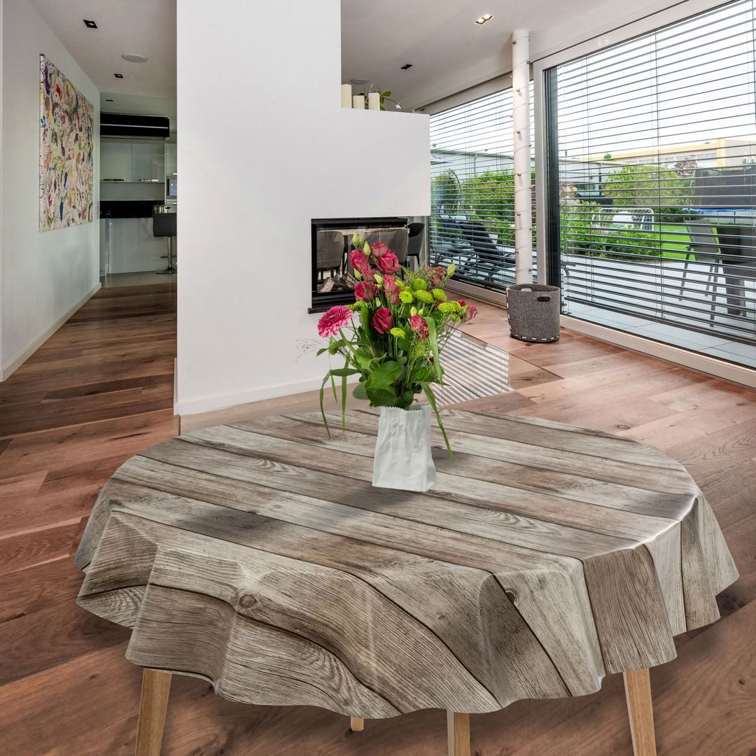 laro Tischdecke Wachstuch-Tischdecken Abwaschbar Holzoptik Braun Rund 140cm