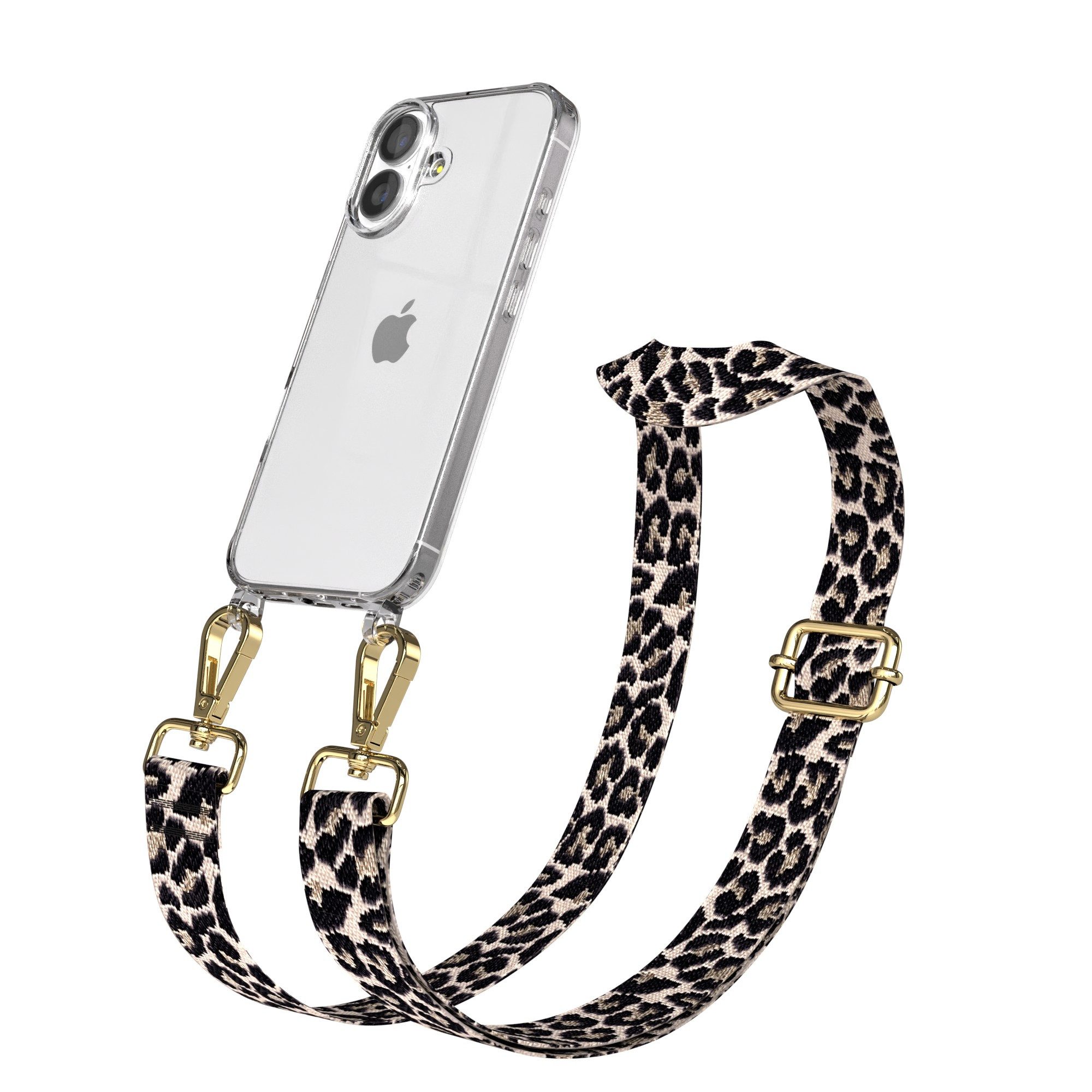 EAZY CASE Handykette Silikonhülle mit runder Kette für Apple iPhone 17 6,3 Zoll, Body Bag Leo Wechselband Ersatzgurt klare Hülle Silicon Schwarz Beige