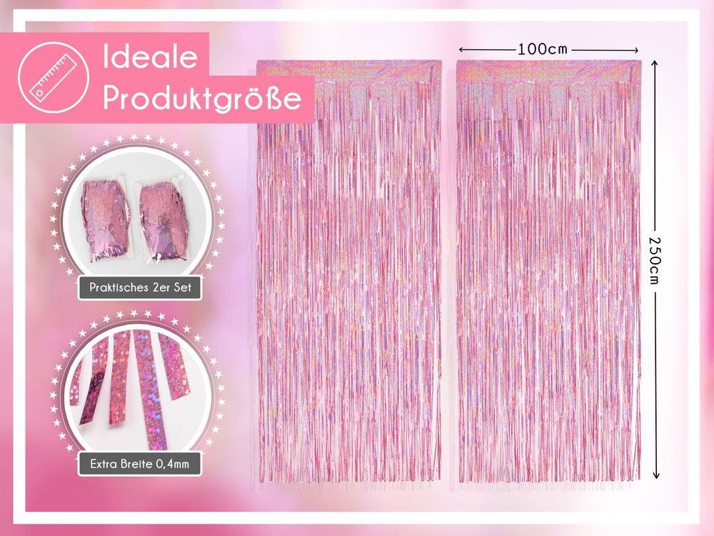 PHENO FLAGS Flagge 2 Stück Lametta Vorhang - Deko, Lametta Girlande für Ihre Party, Funkelnden Metallic-Look in rosa