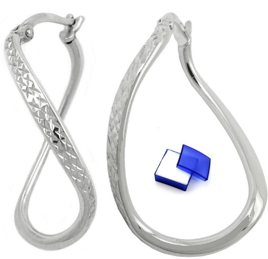 unbespielt Paar Creolen Ohrringe oval rhodiniert 925 Silber 30 x 3 mm inklusive Schmuckbox, Silberschmuck für Damen