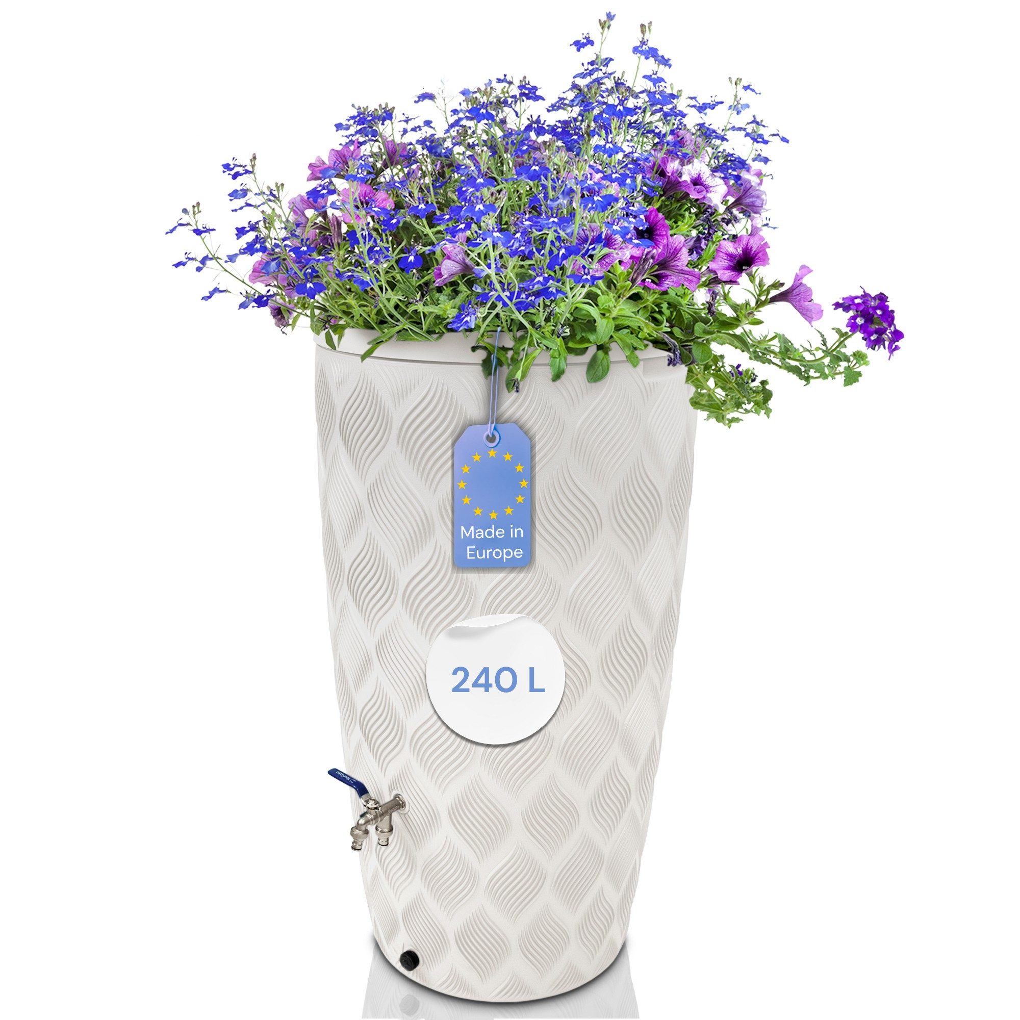 YourCasa Regentonne YourCasa Regentonne 240L [Seabreeze] Regenfass Regenwassertonne, Durchmesser unten: 44,5 cm, Durchmesser oben: 59,5 cm, Höhe: 112 cm