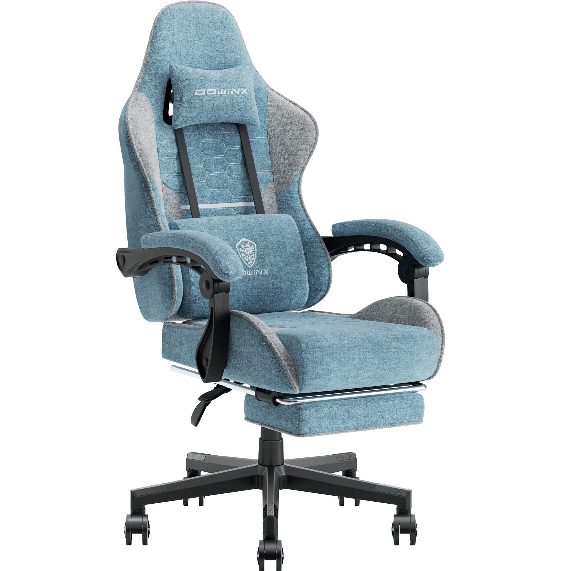 Dowinx Gaming-Stuhl Massage Gaming Stuhl Stoff mit Kopfstütze, Ergonomische Gaming Stuhl mit Fußstütze