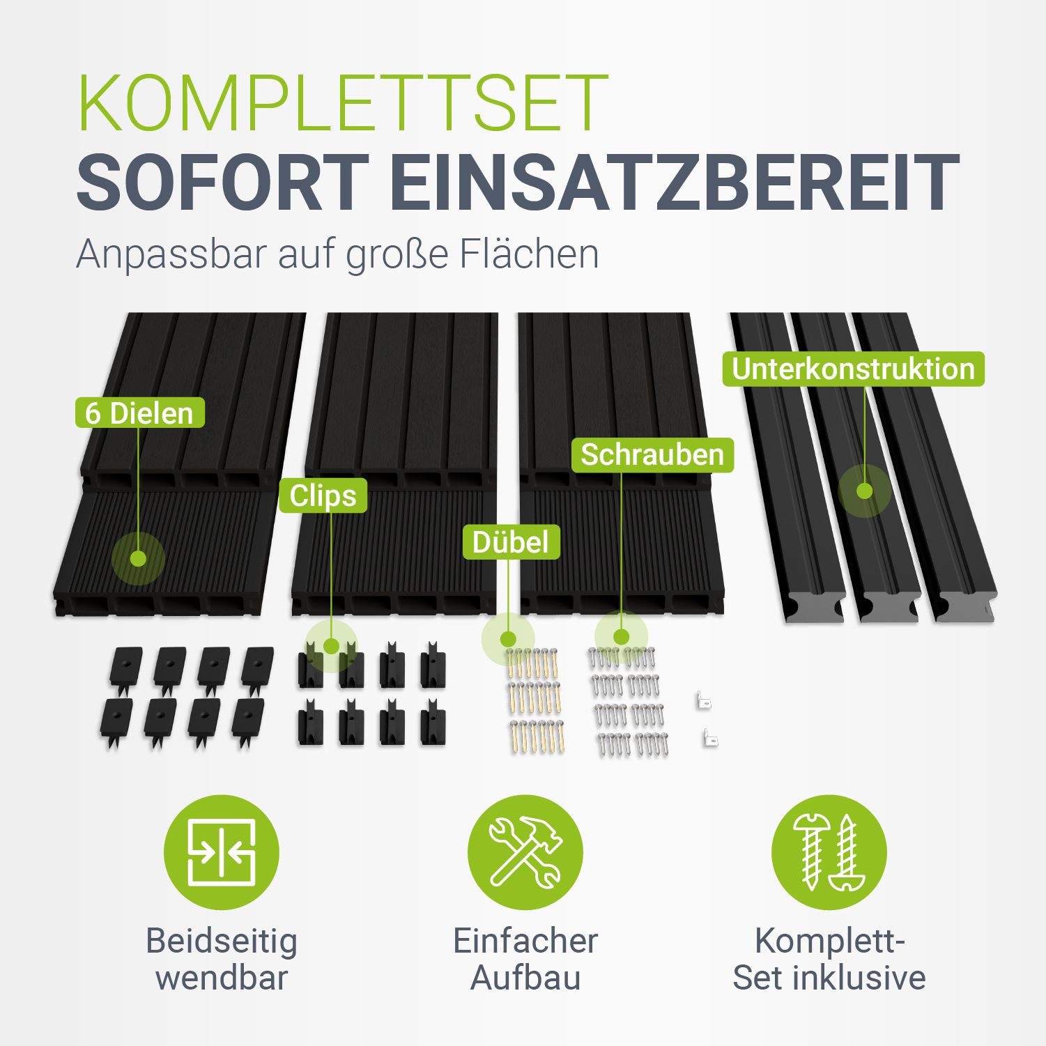 Juskys Terrassendielen, 20 m², BxL: je 14.6x220 cm, (60-St., 20 m), 20 m², Witterungsbeständig, Raue Oberfläche, 330 kg/m² belastbar
