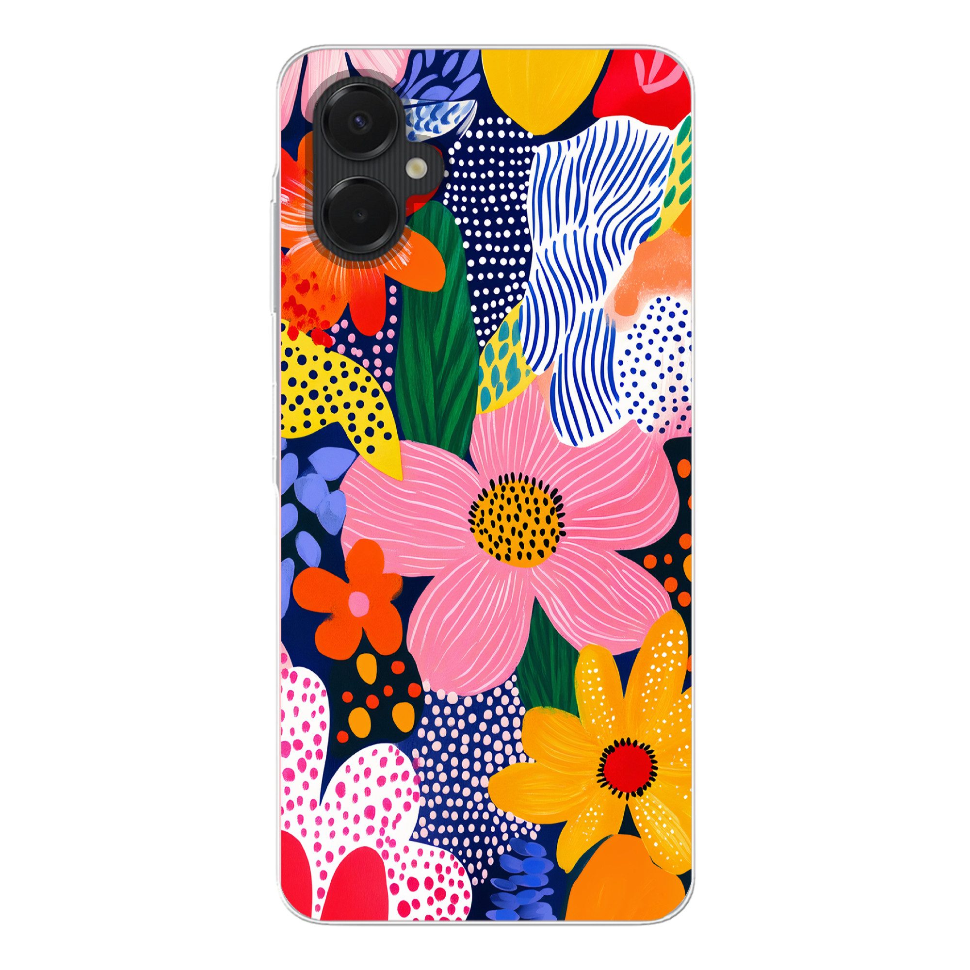 MuchoWow Handyhülle für Samsung Galaxy A06 5G Bunt - Blumen - Abstrakt - Punkte, Smartphone-Bumper, Print, Handy Schutzhülle Dünn